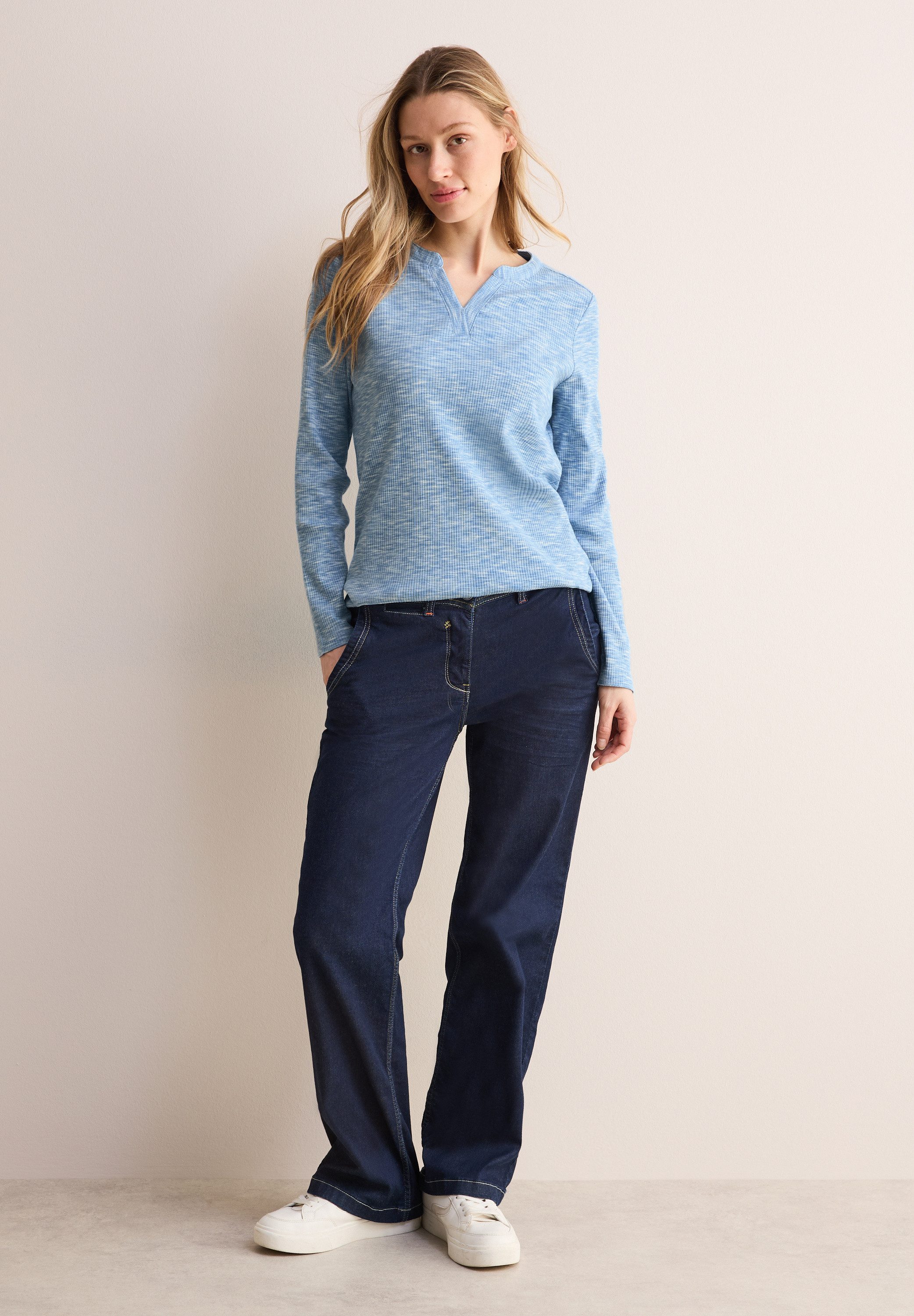 CECIL Langarmshirt mit Rippstruktur, meliert