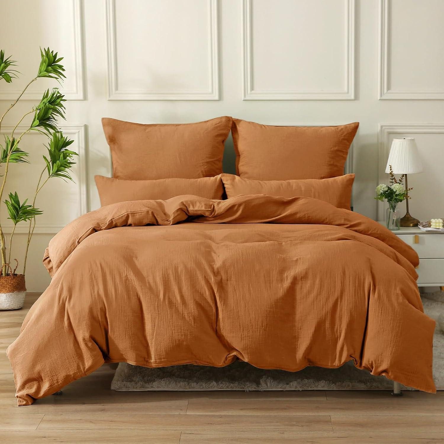 LuxusKollektion Bettwäsche Bettwäsche Muslin Baumwolle Caramel 4tlg. 2x 135*200cm 2x 80*80cm