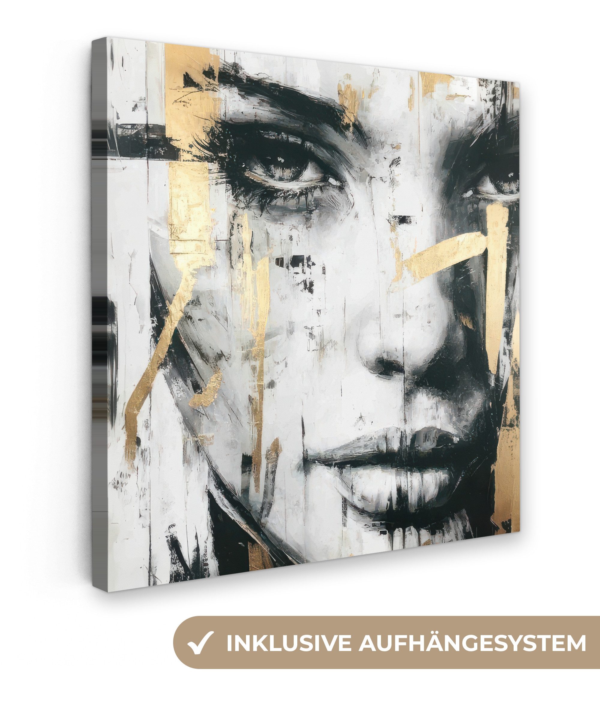 OneMillionCanvasses® Leinwandbild Porträt - Frau - Pinselstriche - Gold, Fo günstig online kaufen
