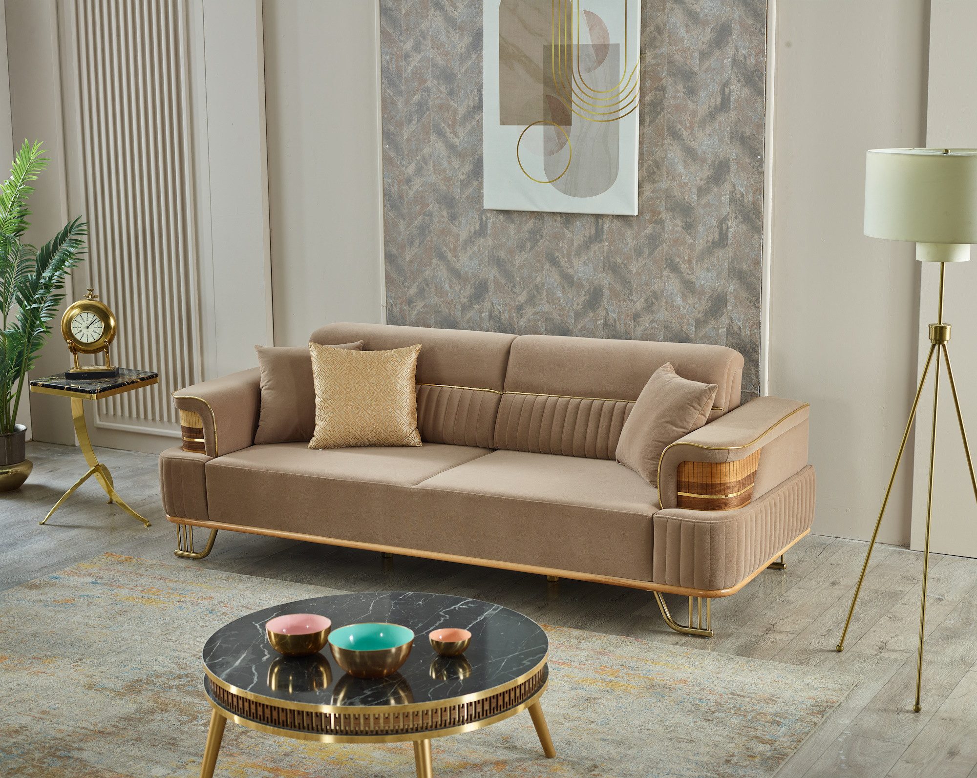 Villa Möbel Sofa Braga, 2-Sitzer 1 Teile, Hand Made Quality, pflegeleichter Mikrofasersamtstoff