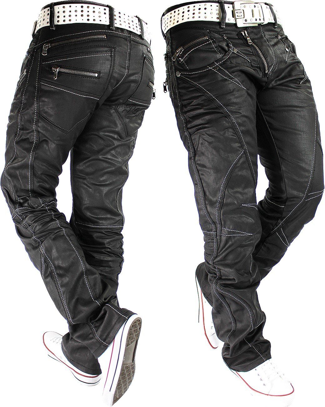 Herren Jeans Cipo & Baxx 5-Pocket-Jeans Herren Hose BA-C0812 Gewachste schwarze Bikerjeans