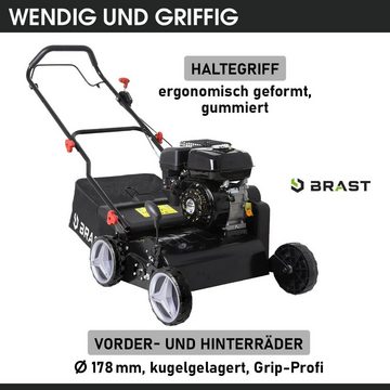 BRAST Benzin-Vertikutierer 3,6kW (4,9PS) 4 Takt-Markenmotor, 38,00 cm Arbeitsbreite, (50L Fangkorb), Für Rasenflächen bis 1200m2