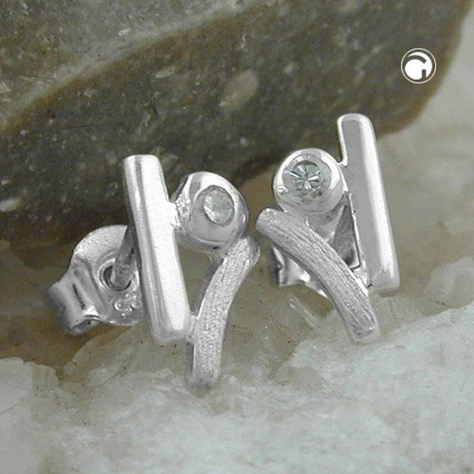 unbespielt Paar Ohrstecker Ohrringe Ohrstecker Zirkonia matt-glänzend 925  Silber 10 x 5,5 mm inkl. kleiner Schmuckbox, Silberschmuck für Damen