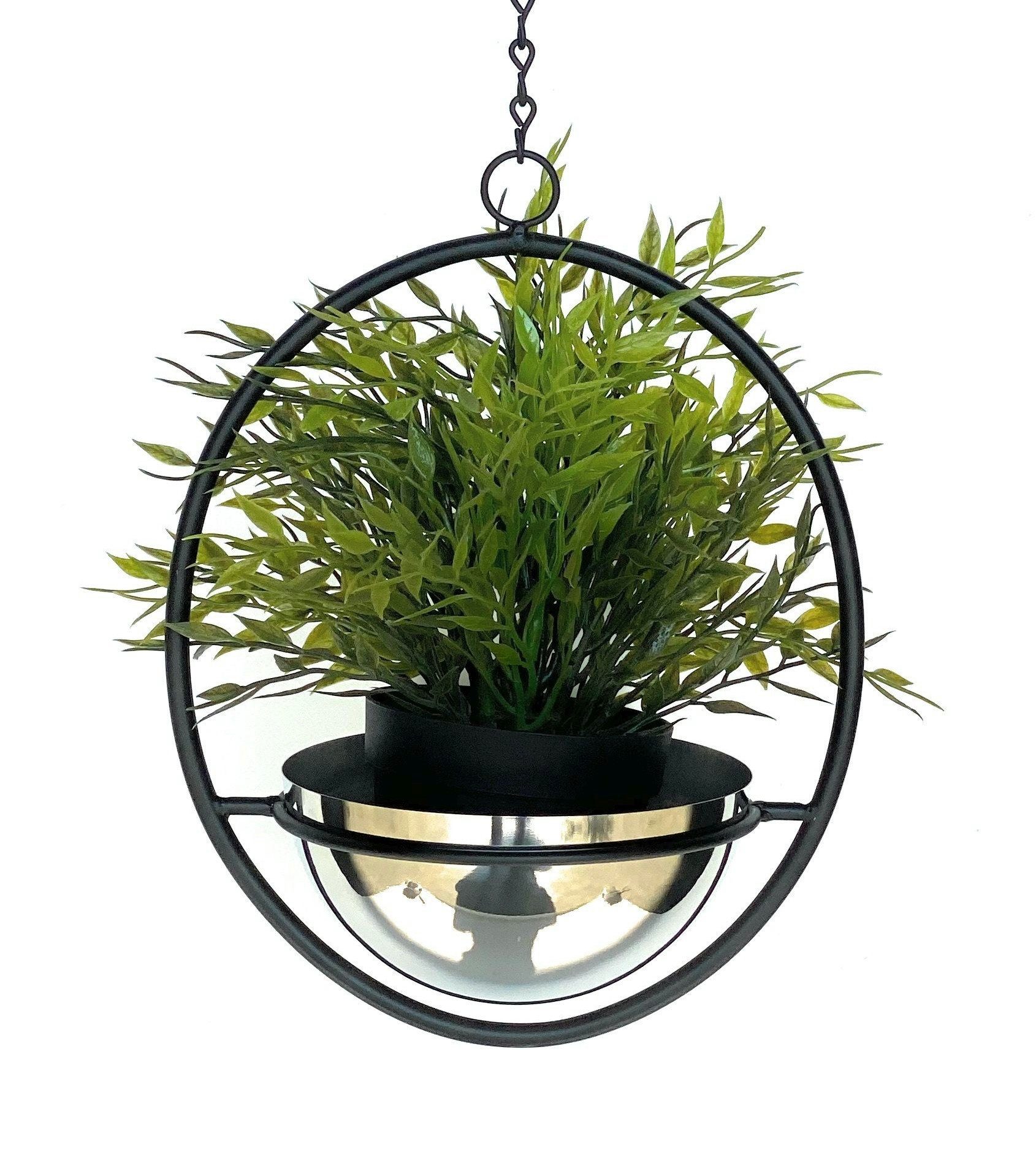 Blumenampel Innen Metall Wand Hängepflanzen 43-78 cm mit Topf Silber