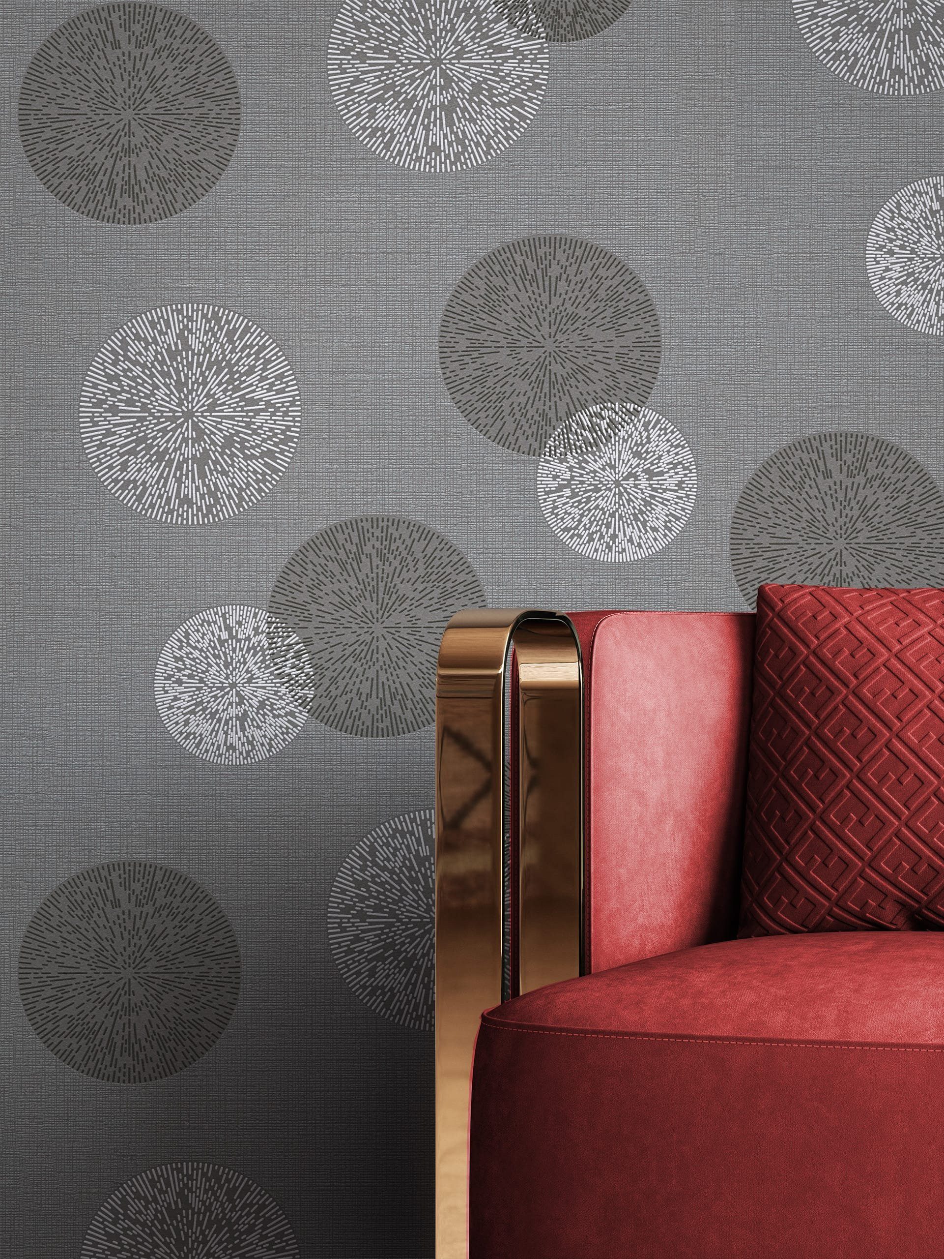 Newroom Vliestapete Raina Silber Tapete Mustertapete Kreise, Punkte, Modern, strukturiert, Polka Dot – Bild 3 von 5