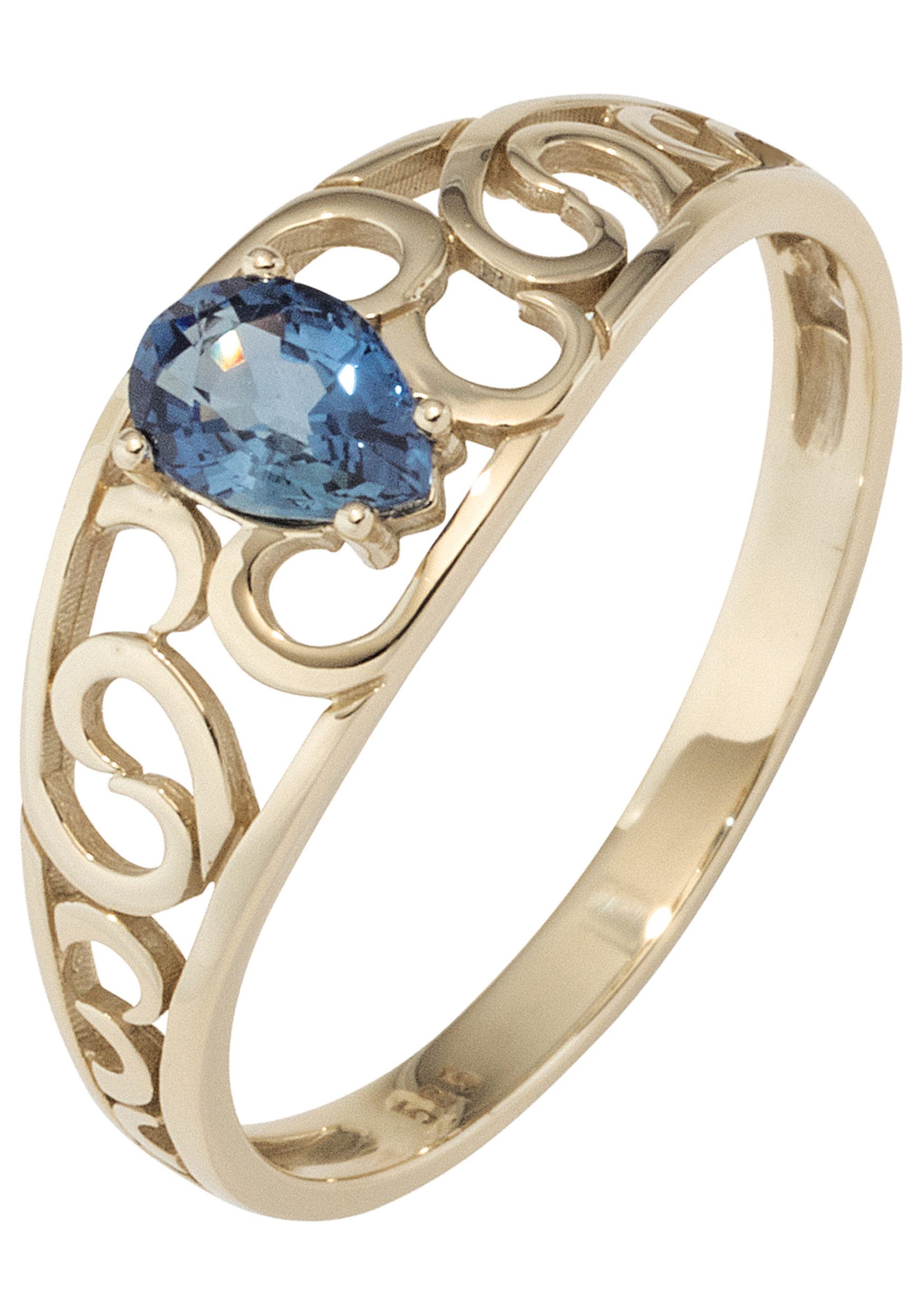 JOBO Goldring Saphirring, 585 Gold mit Saphir Tropfen