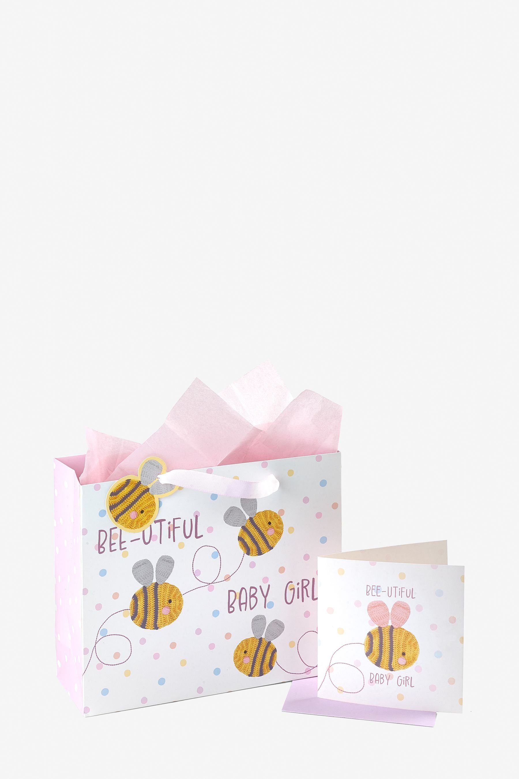 Next und Girl Set, Baby Geschenkpapier im Geschenktasche Karte (1St) Biene