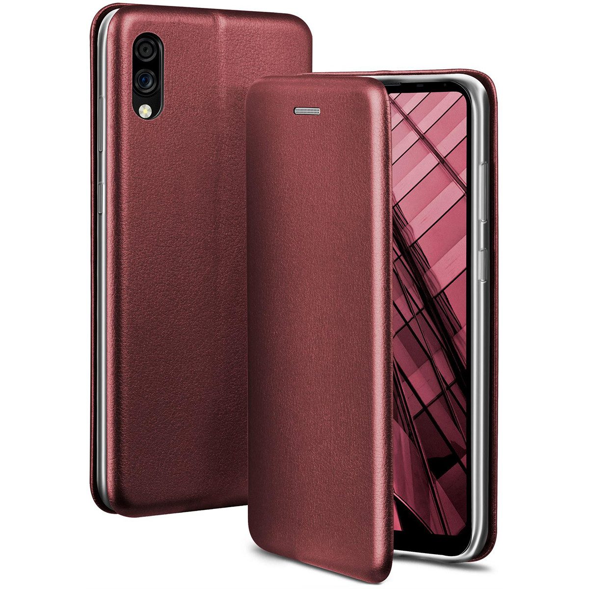 ONEFLOW Handyhülle für ZTE Blade A5 2020 Premium Hülle Business Cover Rot Zoll, 360 Grad Schutzhülle Flip Case Etui Klapphülle Dünn Leder Handy Tasche