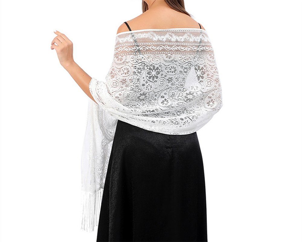 Schal mit Fransen Mesh Floral Strandkleid weiche Spitze Quasten, für Kleider Schal Party Damen SHIBYÜÜ Abend Wraps Weiß Hochzeit