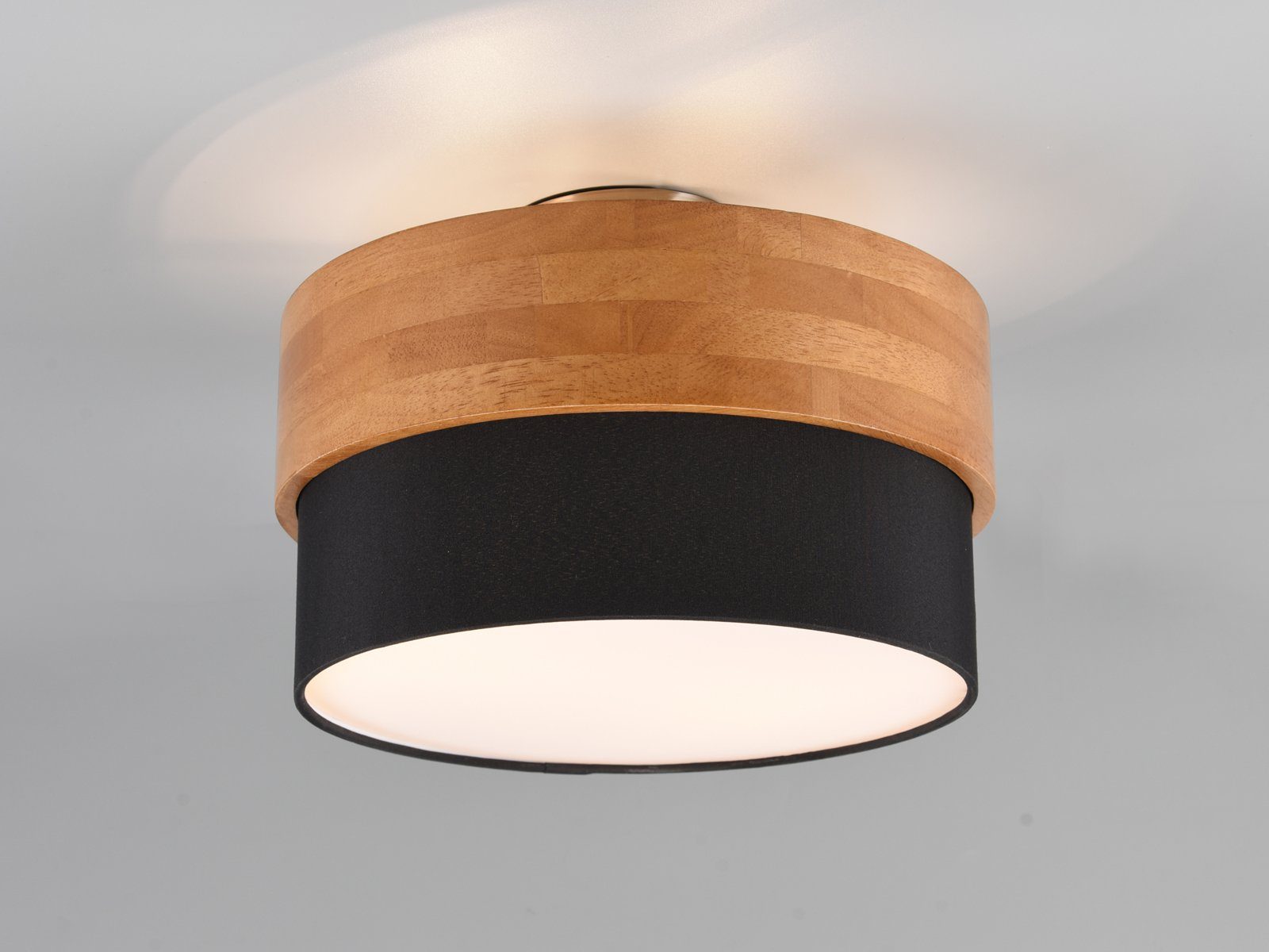 TRIO Leuchten LED Deckenleuchte, LED wechselbar, extern dimmbar, Warmweiß, Holz-lampe rund Esstisch Treppenhaus Landhaus modern, Schwarz