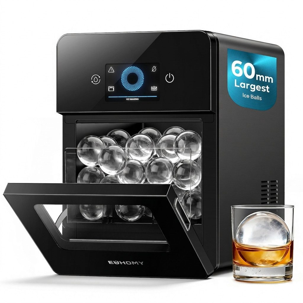 EUHOMY Eiswürfelmaschine Eiswürfelmaschine für Eiskugeln selbstreinigend 108 Kugeln/Tag, Selbstreinigende, für kristallklares Eis für Whiskey & Bourbon