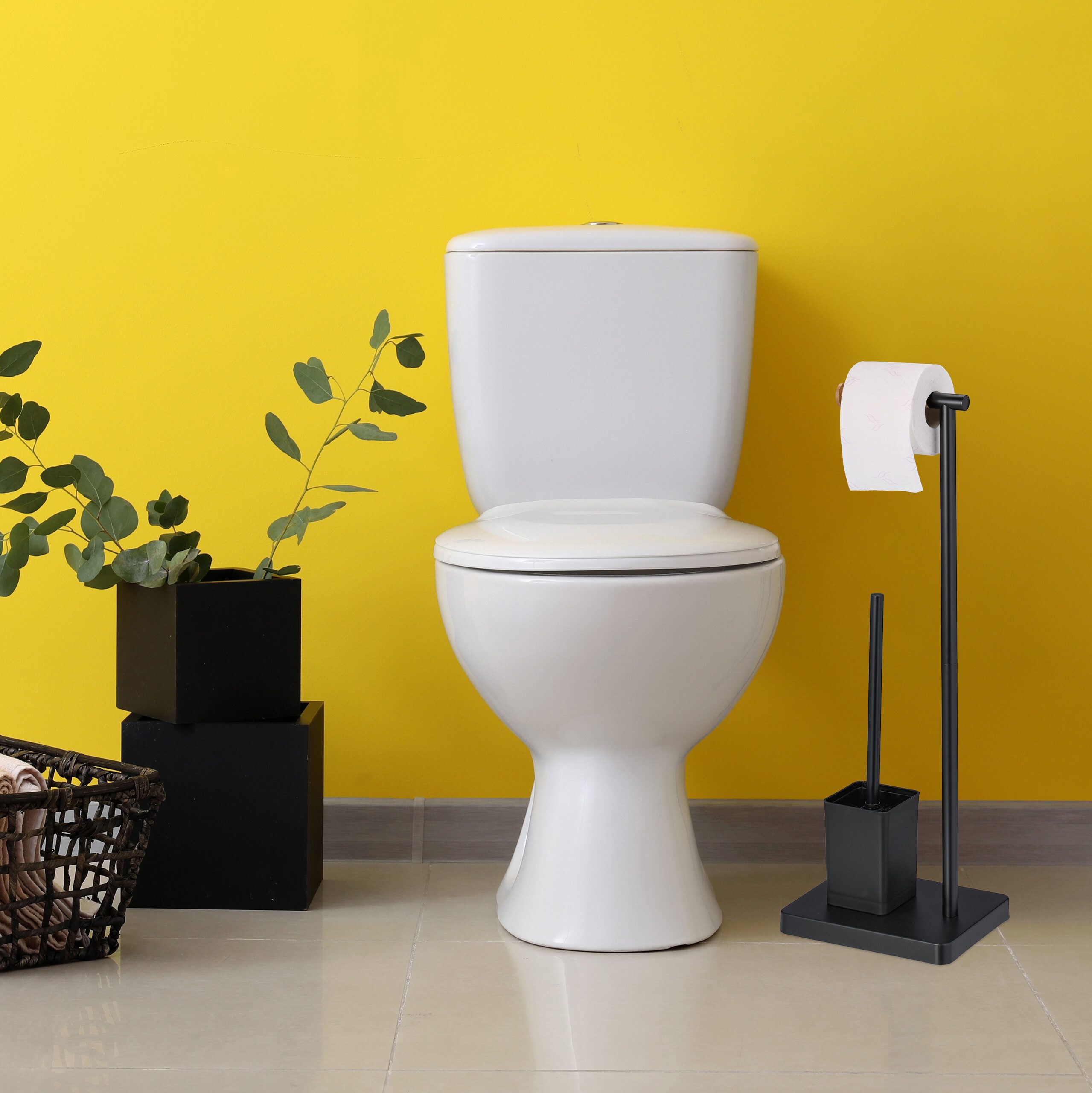 relaxdays WC-Garnitur mit 2 Ersatz Bürstenköpfe, schwarz günstig online kaufen