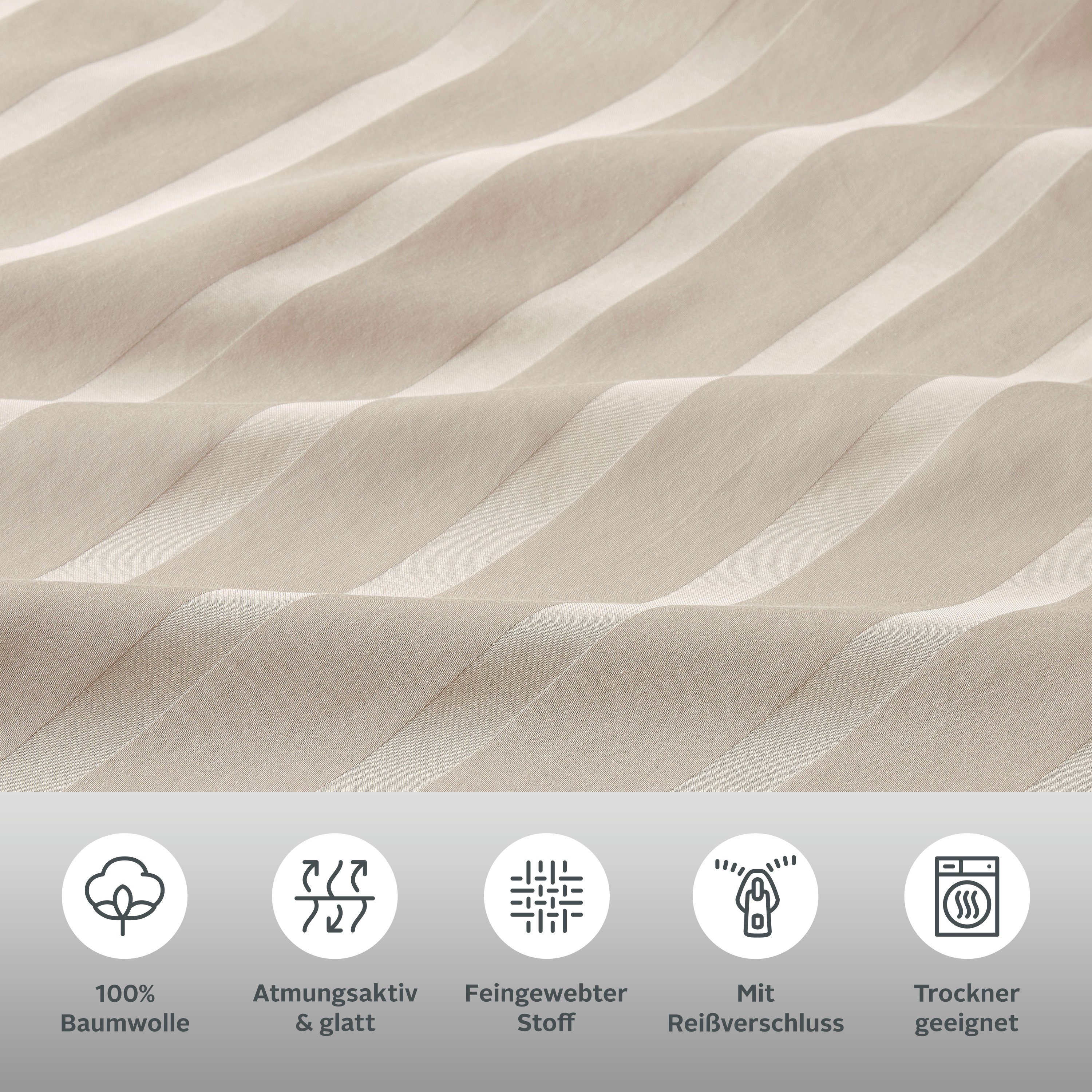 LeGer Home by Lena Gercke Bettwäsche Leonore, Mako-Satin, 2 teilig, Mako-Satin Streifen aus 100% Baumwolle, Größe ab 135x200 cm