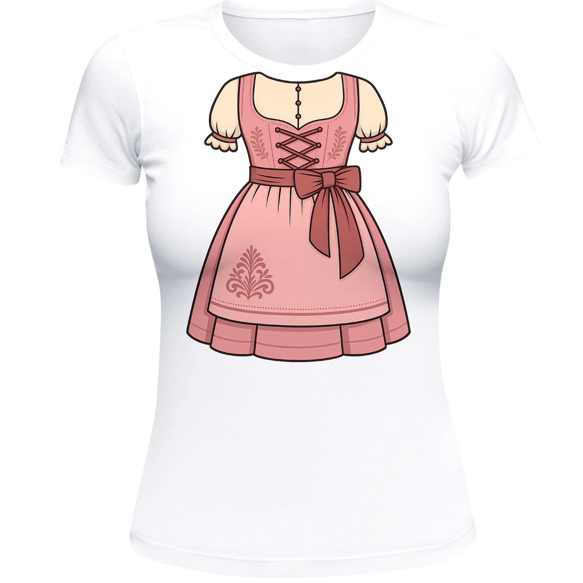 Print-Shirt Damen T-Shirt für das Oktoberfest Fake Dirndl Fun-Shirt Trachtenshirt