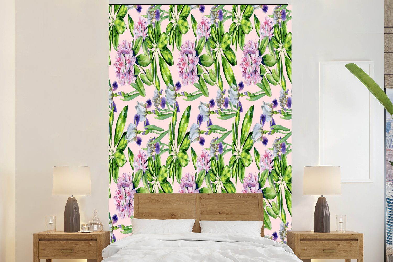 MuchoWow Fototapete Blumen - Hortensie - Farben, Matt, bedruckt, (3 St), Montagefertig Vinyl Tapete für Wohnzimmer, Wandtapete