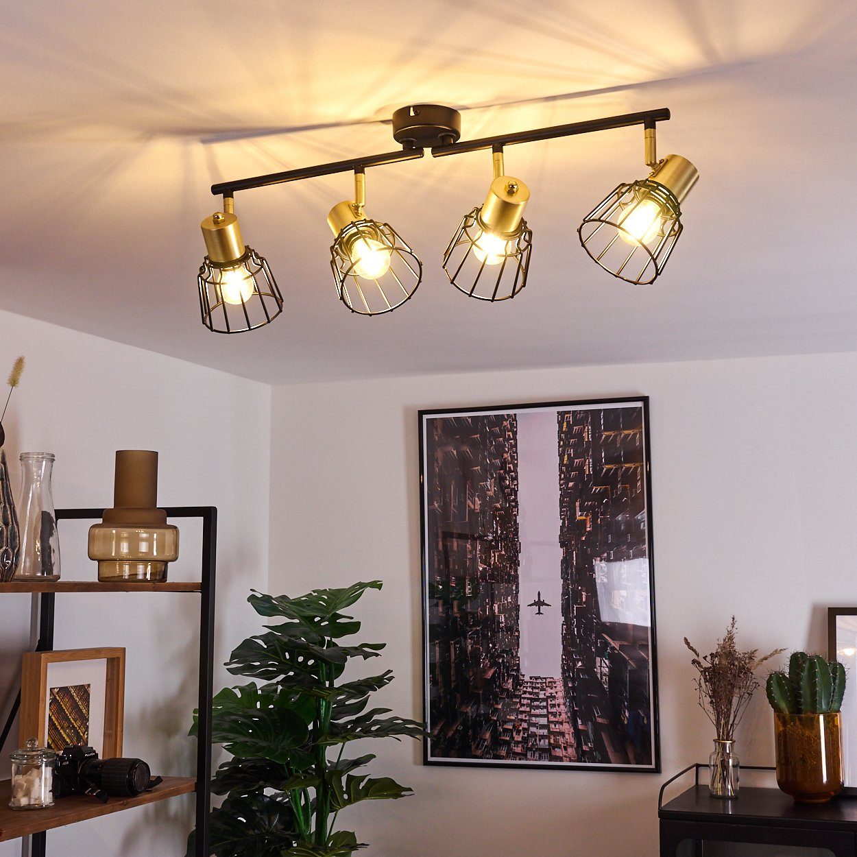 in ohne Leuchtenköpfe Zimmerlampe 4xE14, beliebig Schwarz/Gold, sind Retro hofstein aus »Mure« Deckenlampe, dreh-/schwenkbar Leuchtmittel, Deckenleuchte Metall