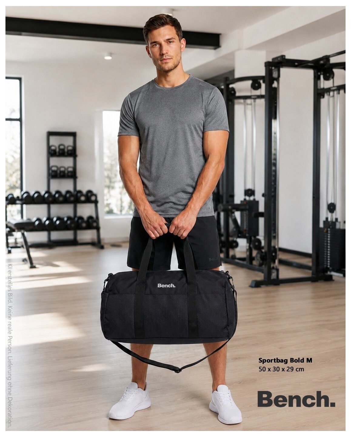 Bench. Sporttasche Damen Herren Reisetasche Gym Bag 50 cm 34 L, Fitnesstasche Sauna Sport Freizeittasche Handgepäck 64208 + Flasche