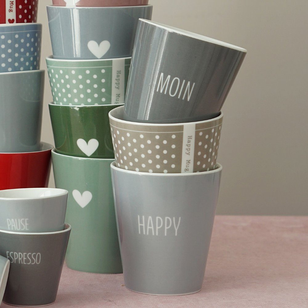 Moin Porzellan Happy Becher Mug grau Colorful, Krasilnikoff