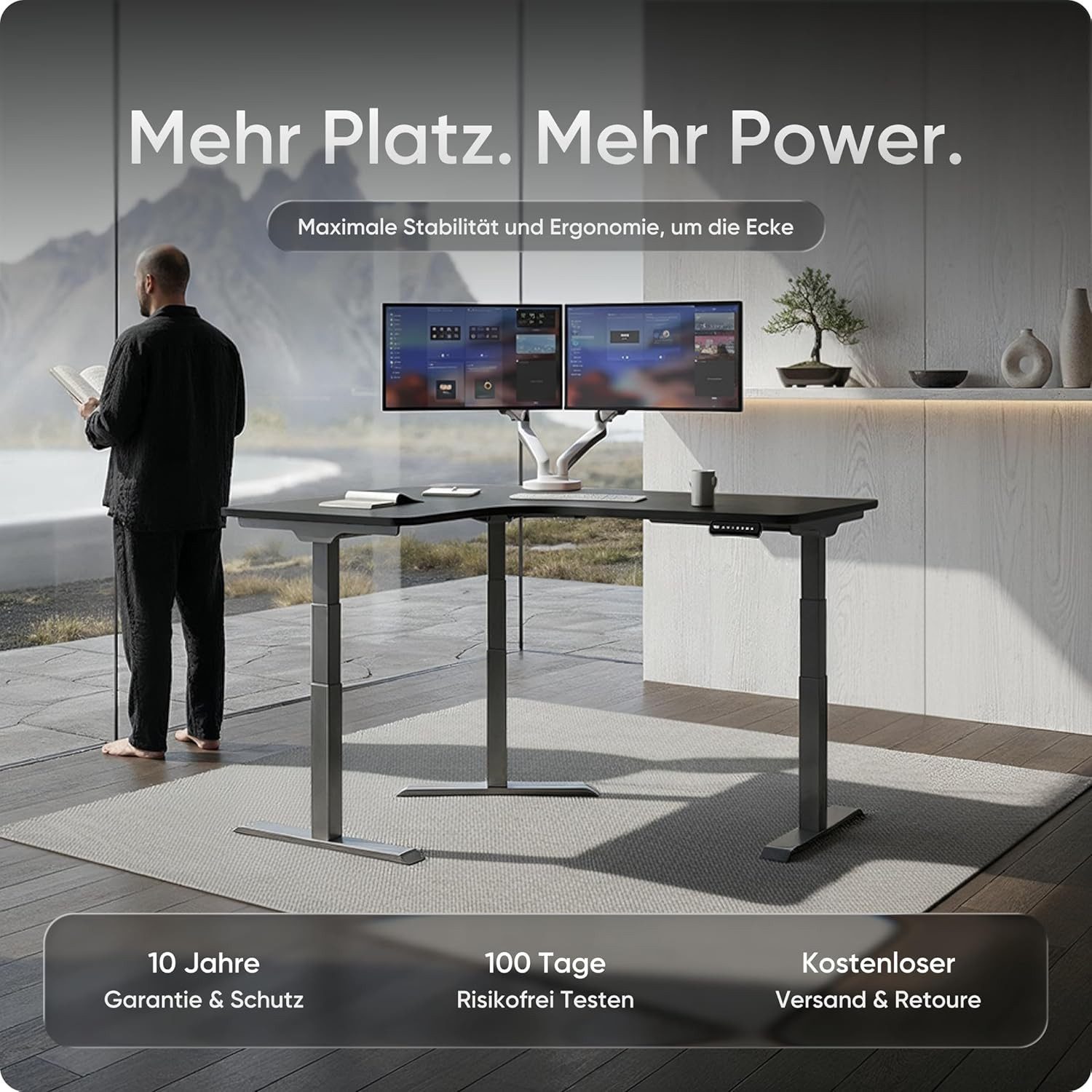 DESKSPACE Tischgestell Corner Elektrisch Höhenverstellbarer Eckschreibtisch Gestell (Gestell inklusive Bedieneinheit und Montagematerial), ergonomisches Steh-Sitz-System, programmierbare Höhen