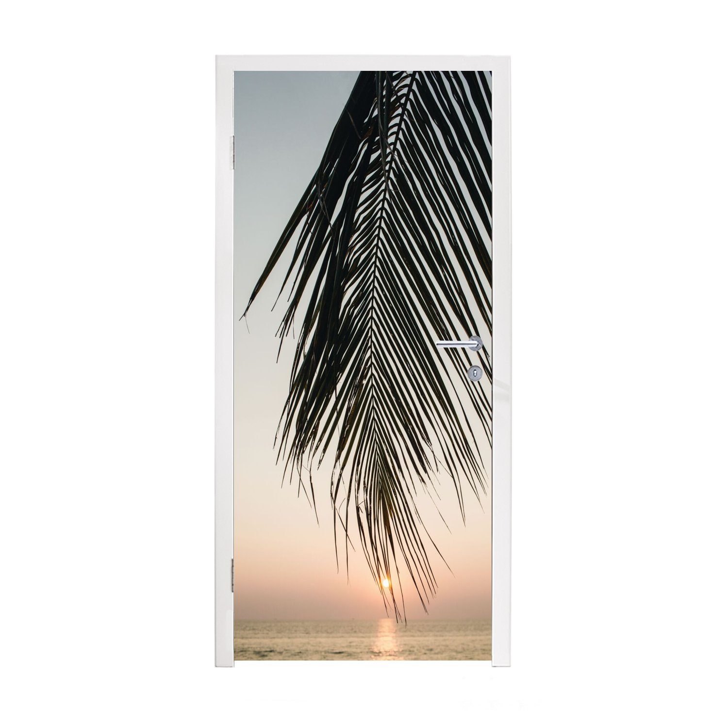 MuchoWow Türtapete Palmenblatt - Sonne - Sommer - Strand, Matt, bedruckt, (1 St), Fototapete für Tür, Türaufkleber, 75x205 cm
