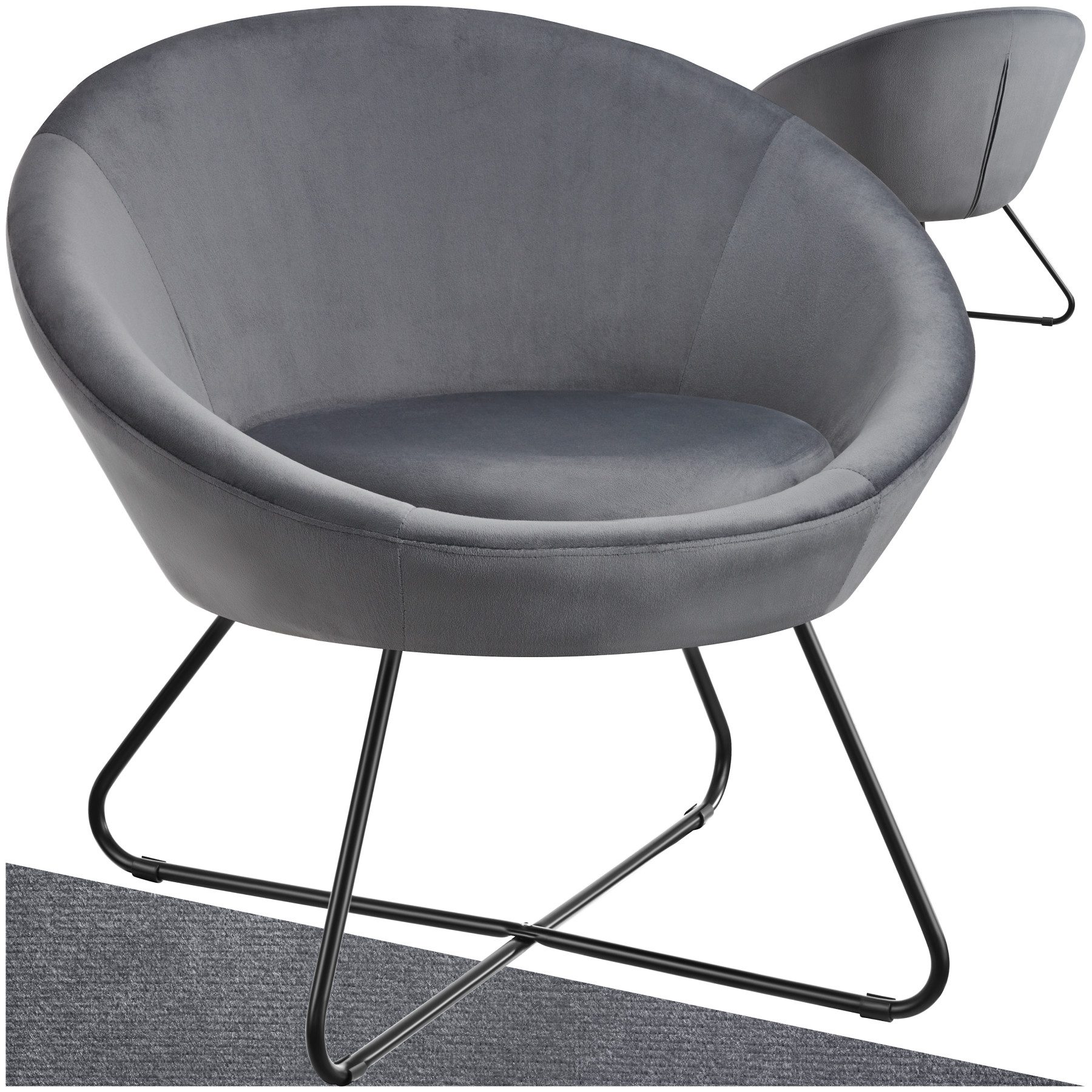 tectake Relaxsessel Cocktailsessel, gepolstert, mit Bouclé- oder Samtbezug