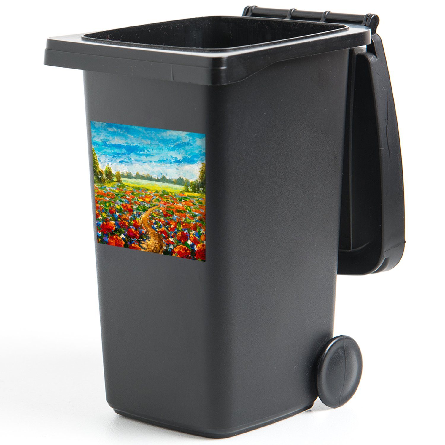 Natur - Container, (1 Blumen Malerei Mülleimer-aufkleber, Sticker, - Ölfarbe St), Wandsticker Mülltonne, MuchoWow Abfalbehälter -