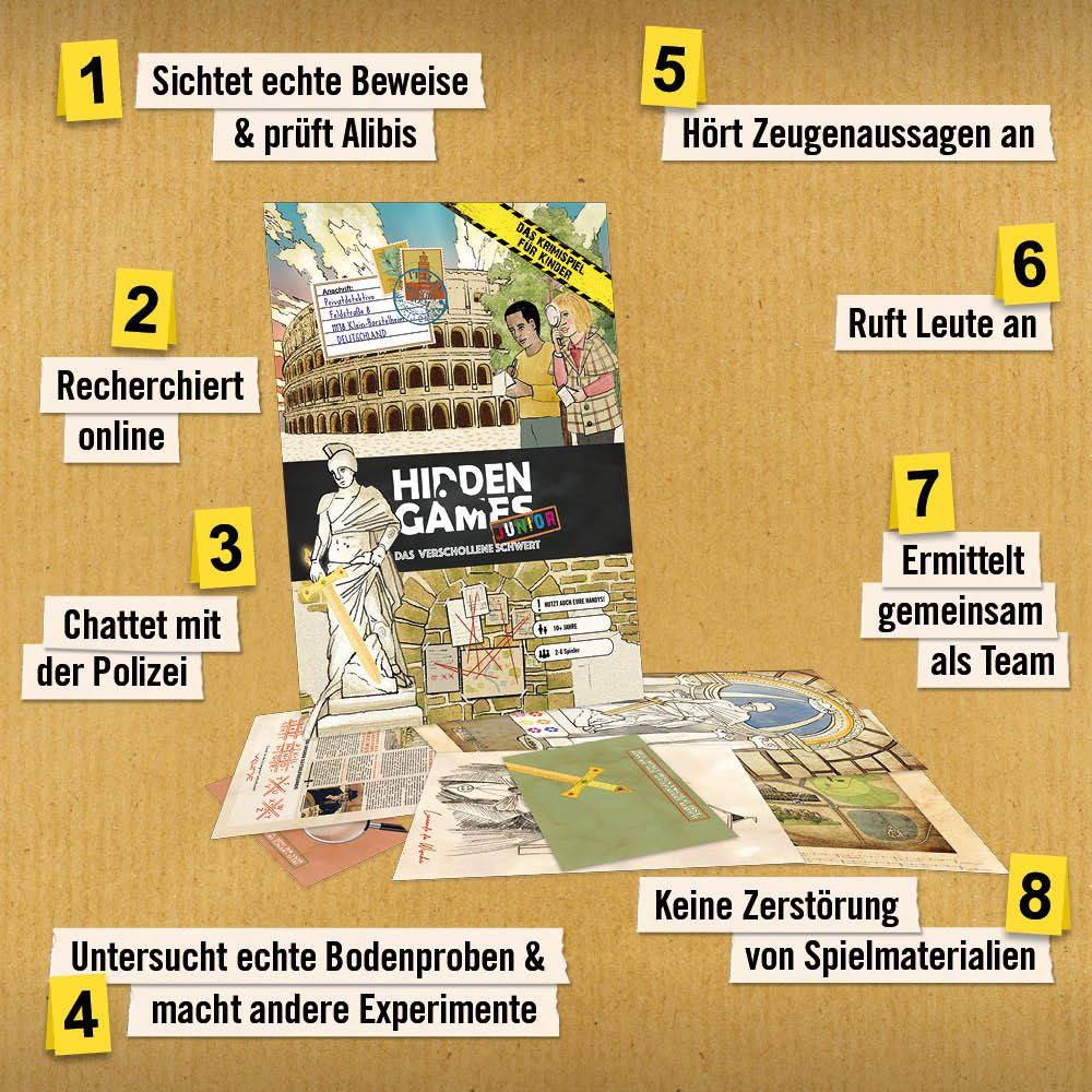 Hidden Games Junior Spiel Das verschollene Schwert, Krimispiel für Kinder, Made in Germany