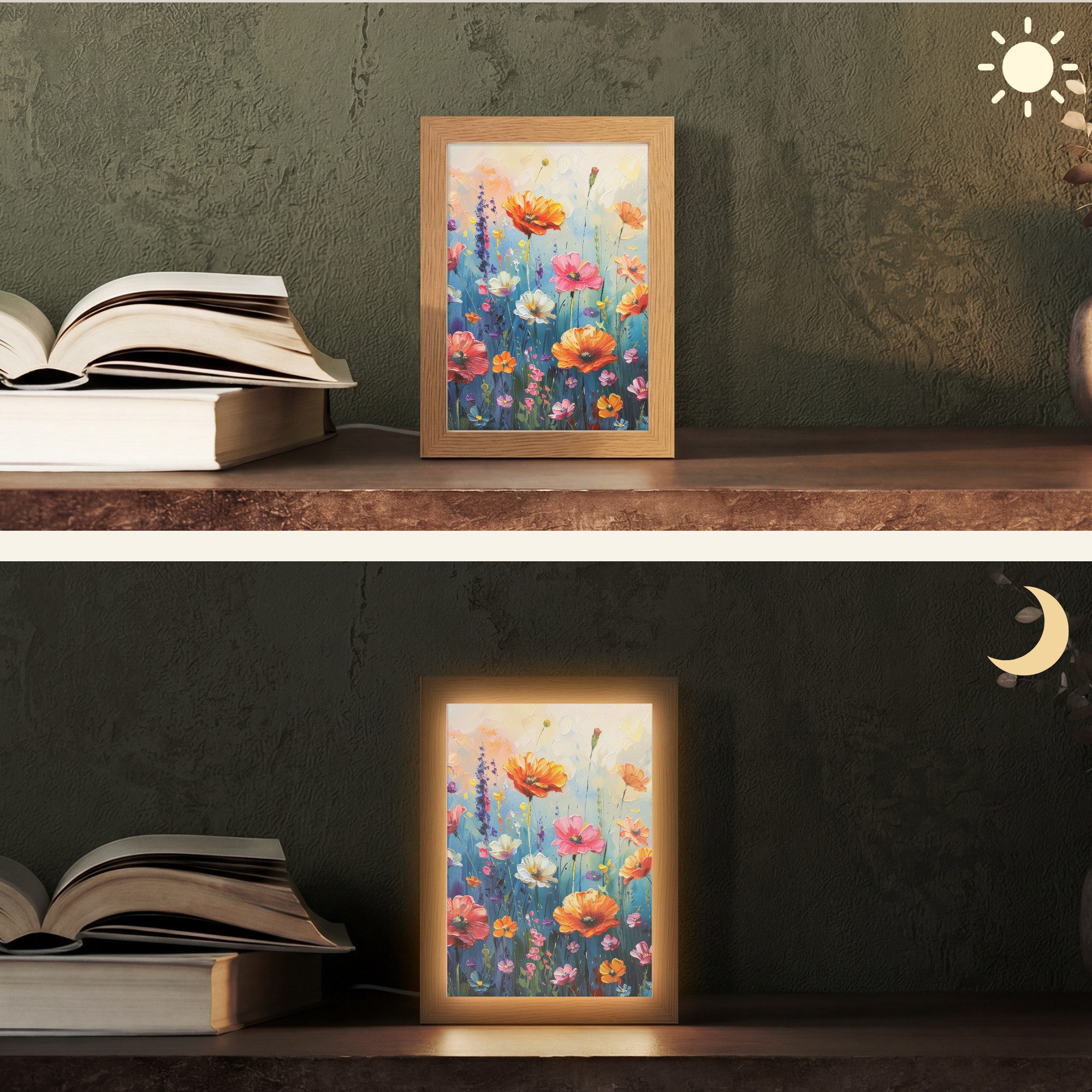 OnlyWow Tischleuchte Blumen - Natur - Aquarell - Kunst, Dimmbar, Farbwechsel, LED, Warmweiß, Kaltweiß, Neutralweiß Einstellbar, Tischlampe, Schreibtischlampe, Desk, Dimmbar, mit Kabel, LED