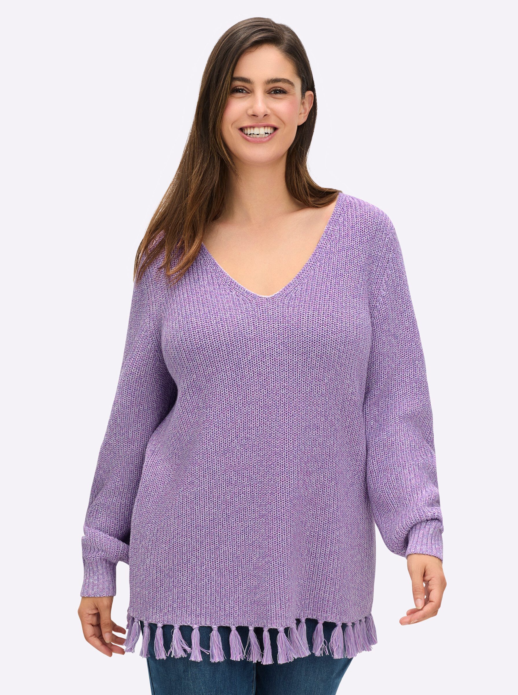 Sheego Strickpullover V-Ausschnitt-Pullover günstig online kaufen