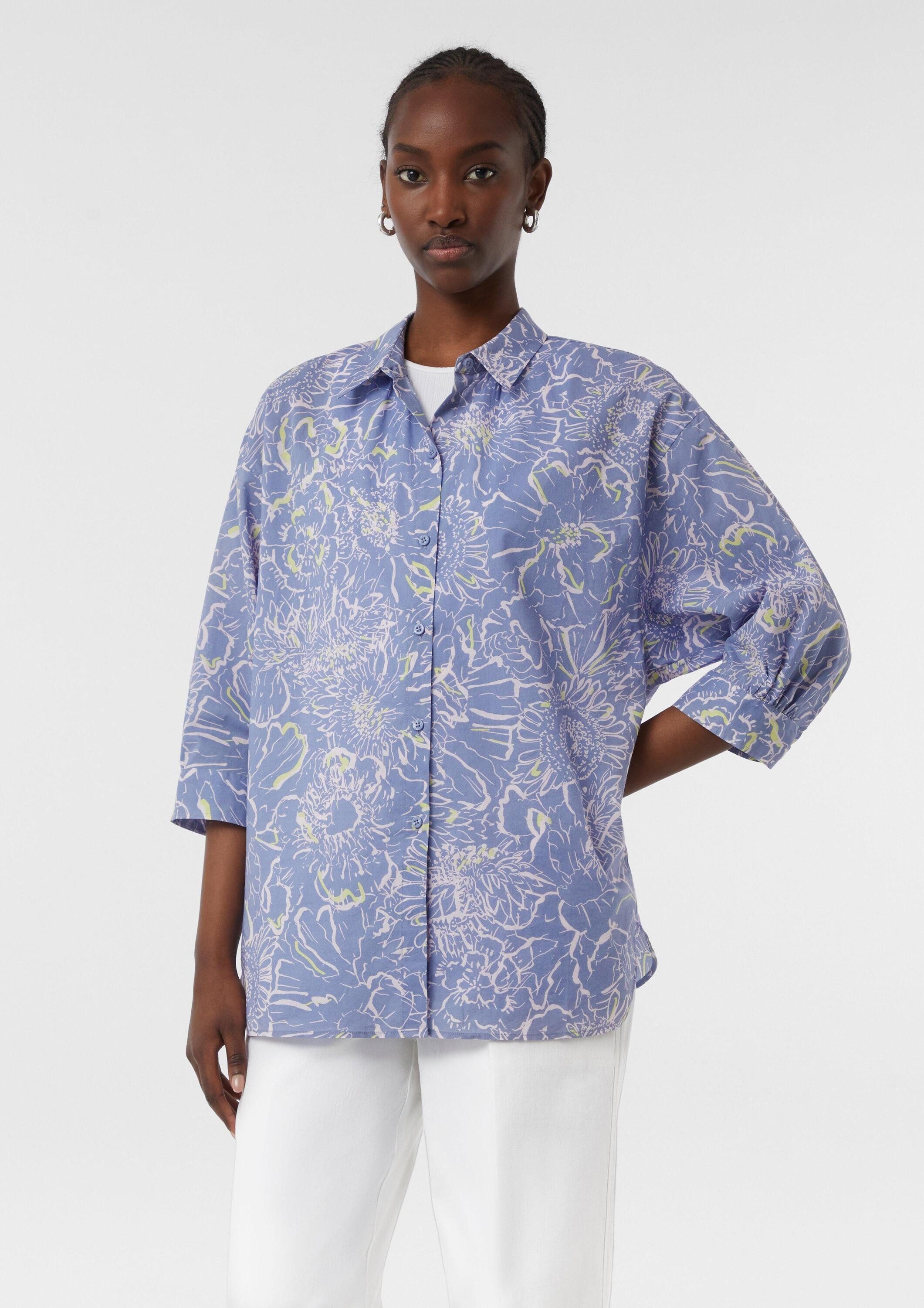 comma Kurzarmbluse Bluse Hemdbluse mit All-over-Print und weitem 3/4-Arm