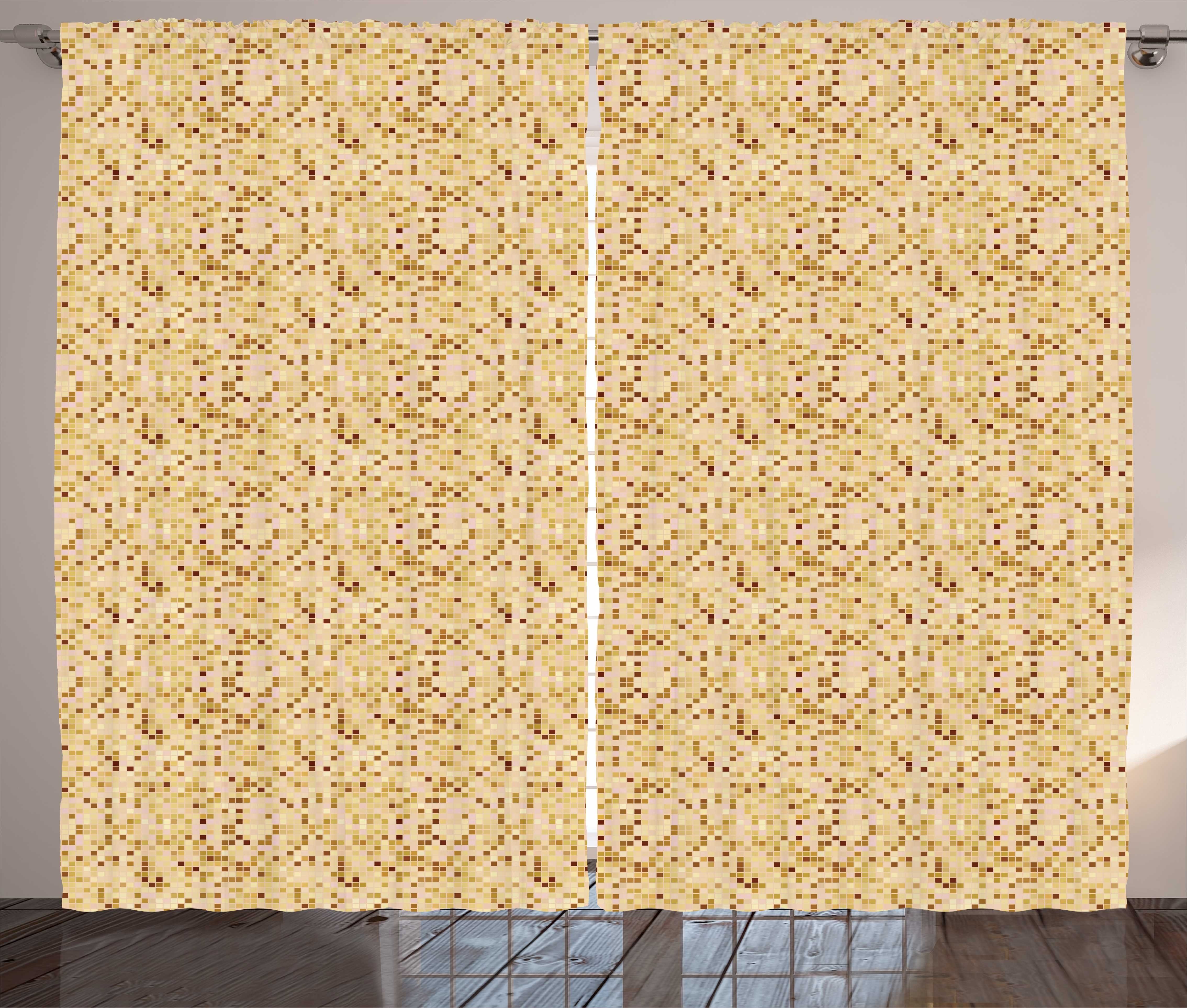 Gardine Schlafzimmer und Mosaik-Quadrate Kräuselband Schlaufen Abstrakte geometrisch Haken, Vorhang Abakuhaus, mit