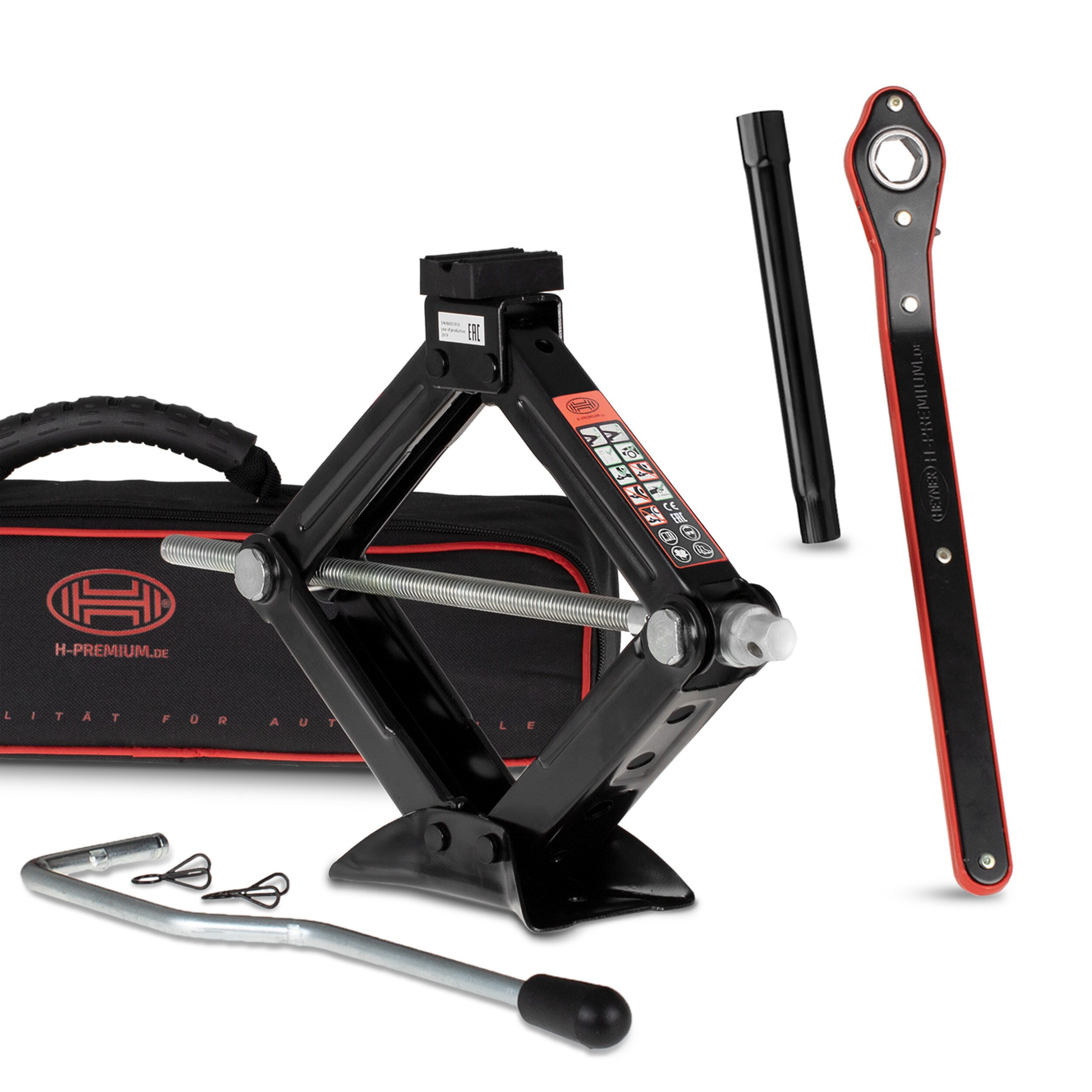 HEYNER Домкрат Scherenwagenheber 2,0 Tonnen mit Ratschenkurbel Gummiauflage & Tasche, max. Hubhöhe: 44.2 cm, 1-tlg., Solo