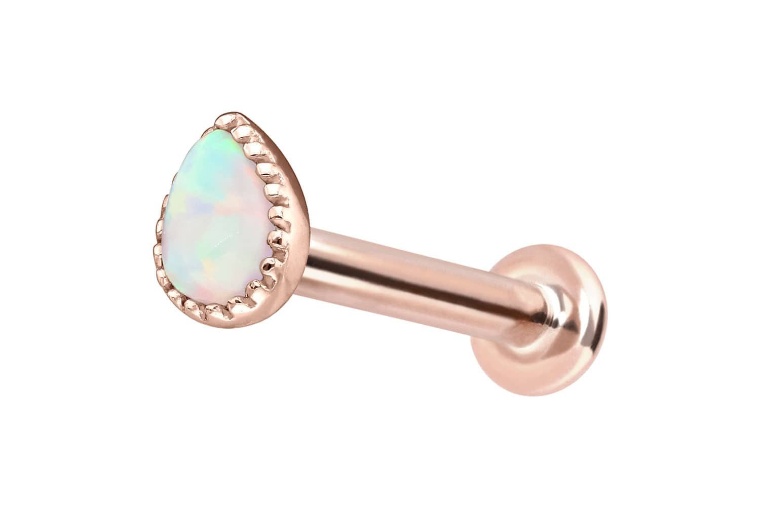PIERCINGLINE Piercing-Set 14 Karat Gold Labret mit Push Fit SYNTHETISCHER OPALTROPFEN (Labrets, 1-tlg)