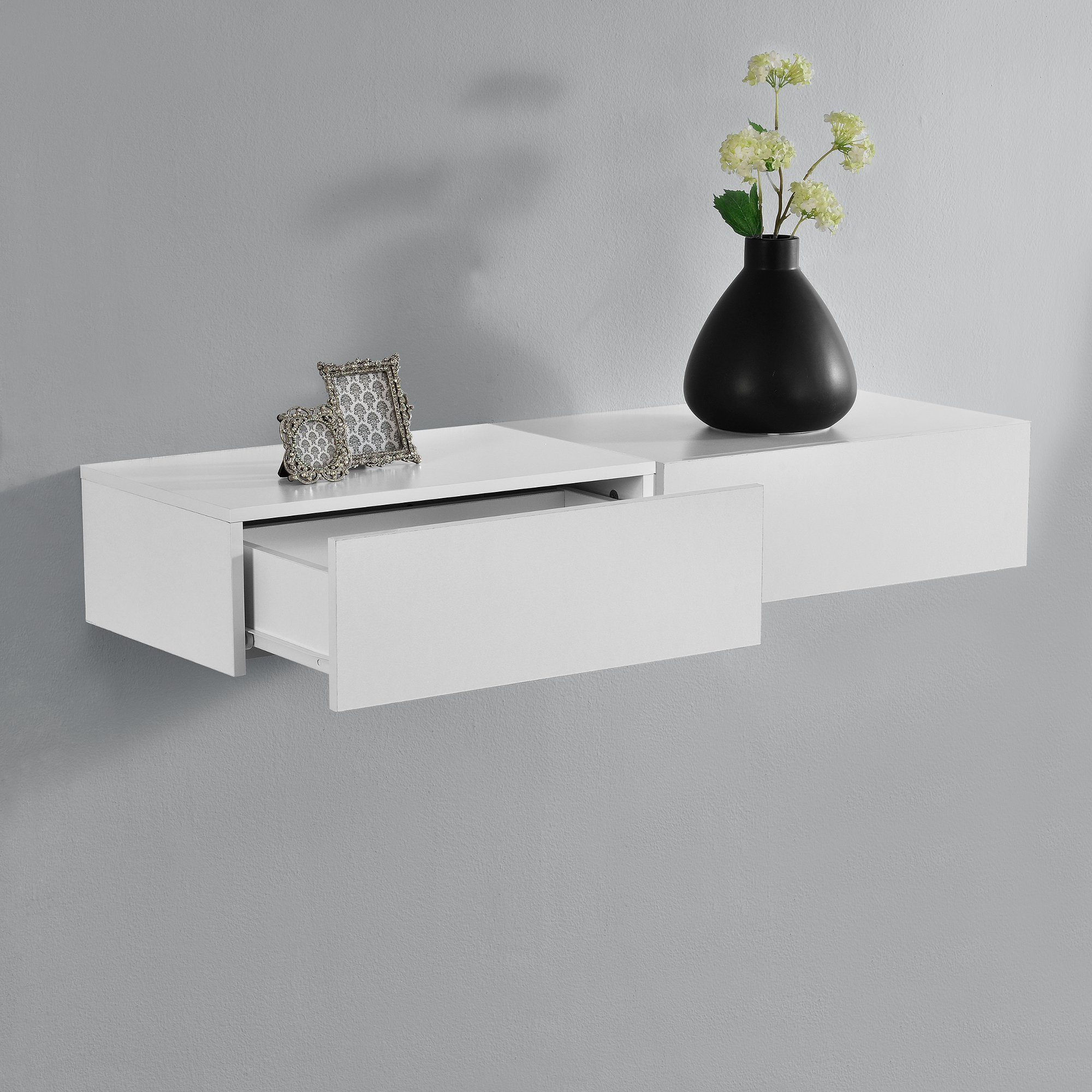 en.casa Nachtschrank »Oslo« in 2er Set mit Schublade 46x30x15cm Weiß Matt – Bild 3 von 5
