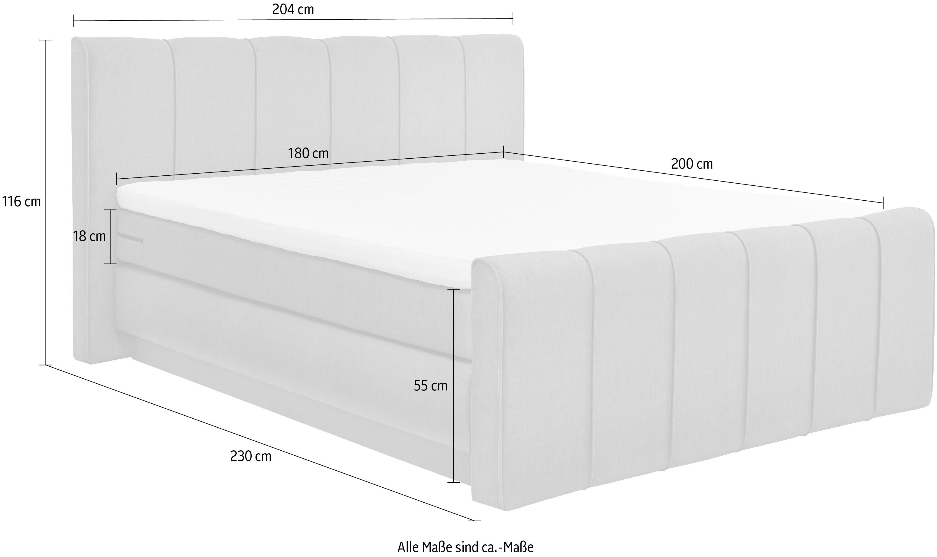 set one by Musterring Boxspringbett Fairfield, mit Bettkasten, Kopfteil mit Keder, Breite 160 cm oder 180 cm