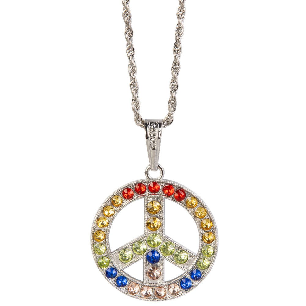 MICA Kostüm Faschingsschmuck - Peacekette - silber mit bunten Steinen günstig online kaufen