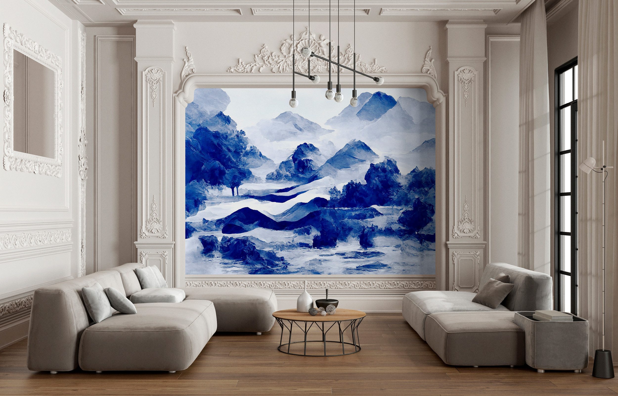 living walls Vliestapete Berglandschaft-Tapete Asiatischer Stil Vliestapete, glatt, matt, (1 St)