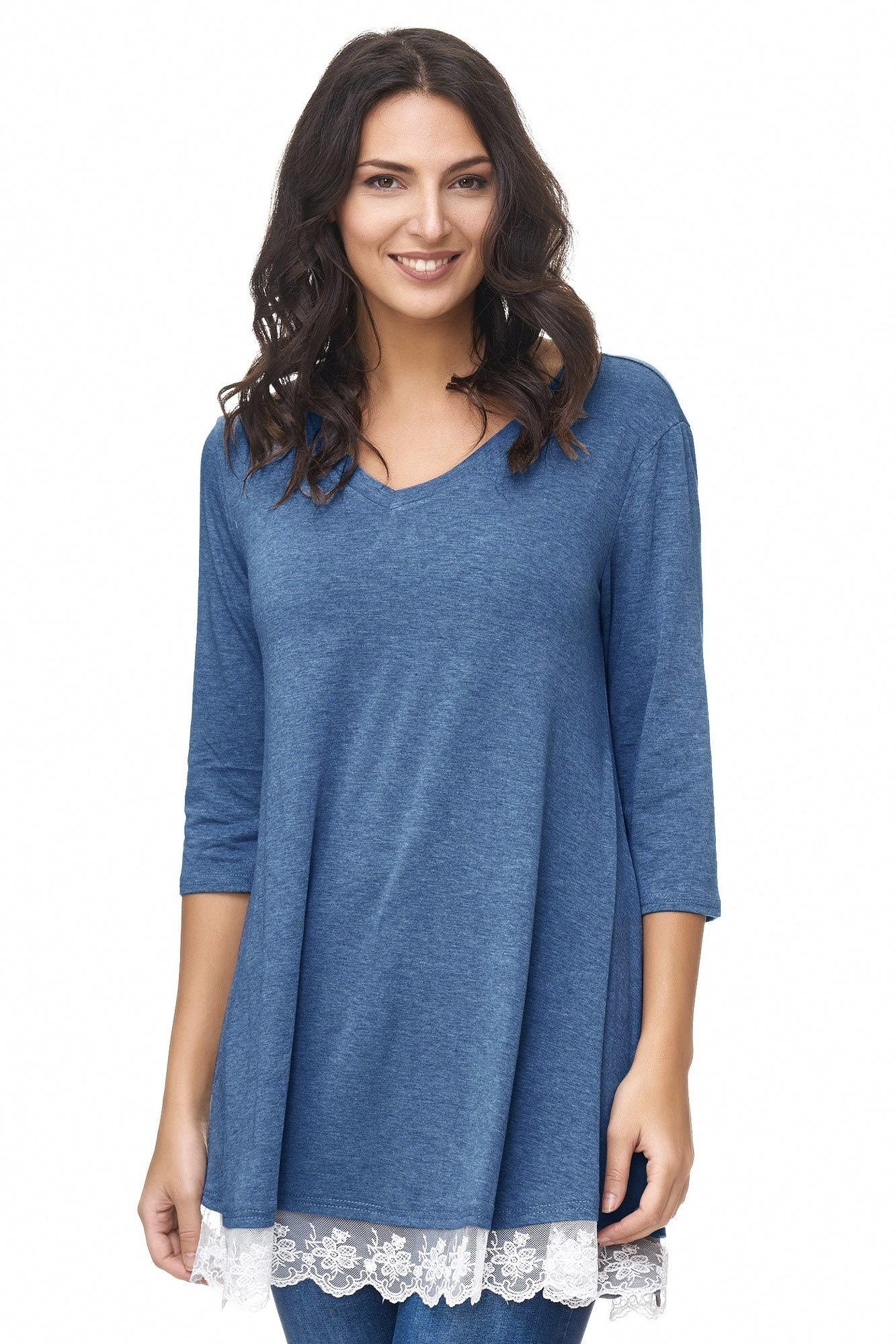 Vanessa & Melissa Blusentop mit Spitze Damen Bluse Tunika 3 Varianten V-Ausschnitt, Casual