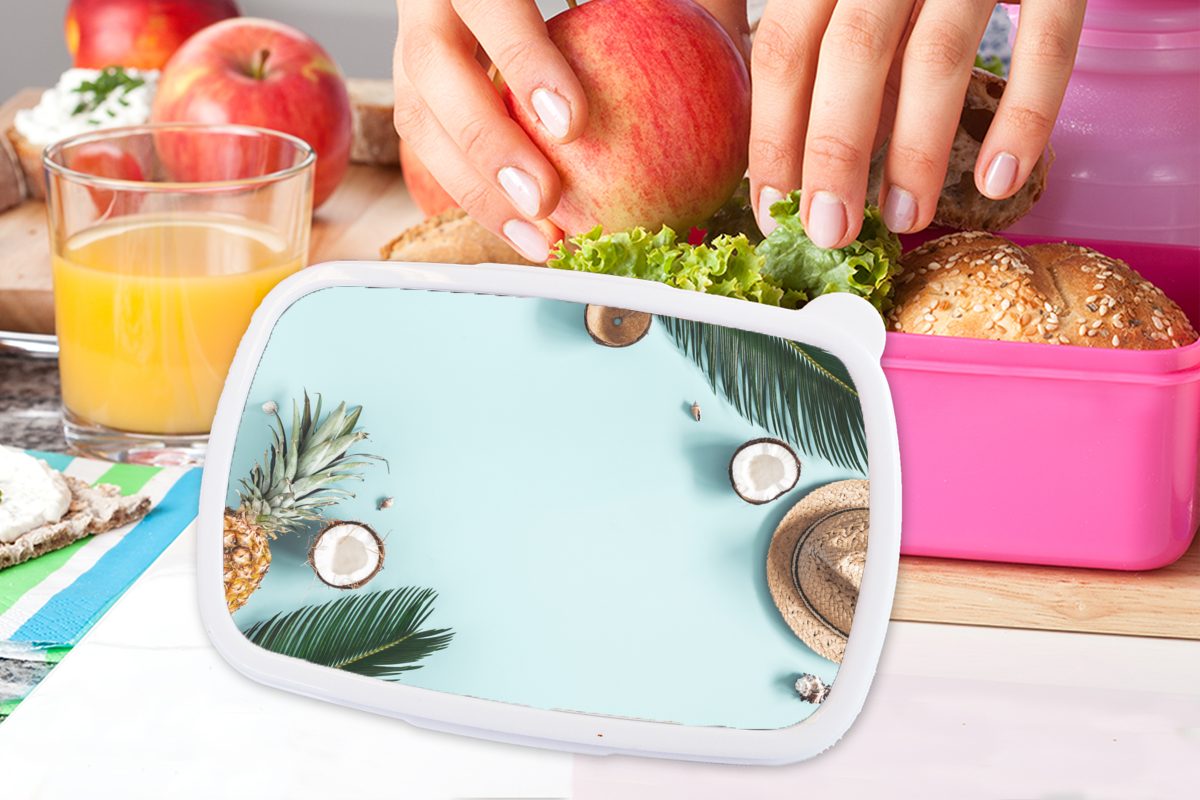 rosa - Erwachsene, MuchoWow Brotdose Snackbox, (2-tlg), Mädchen, Kinder, Blau, Kunststoff, Kunststoff Brotbox für Obst - Sommer Lunchbox