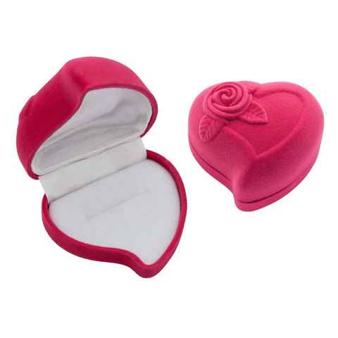 maDDma Geschenkbox 1 Ring-Etui in Herzform aus Samt mit Rosenverzierung, Herz rosa-weiß