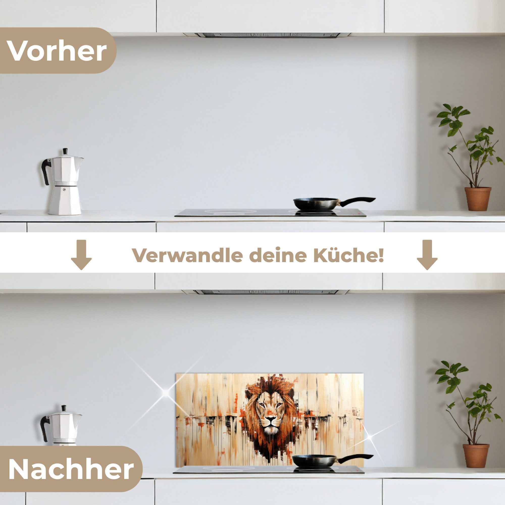 KitchenYeah Küchenrückwand selbstklebend (keine Folie) Löwenkopf - Leinen - Creme, (1-tlg), Küchenrückwand, Spritzschutz, Kitchen, 60x30 cm – Bild 4 von 5