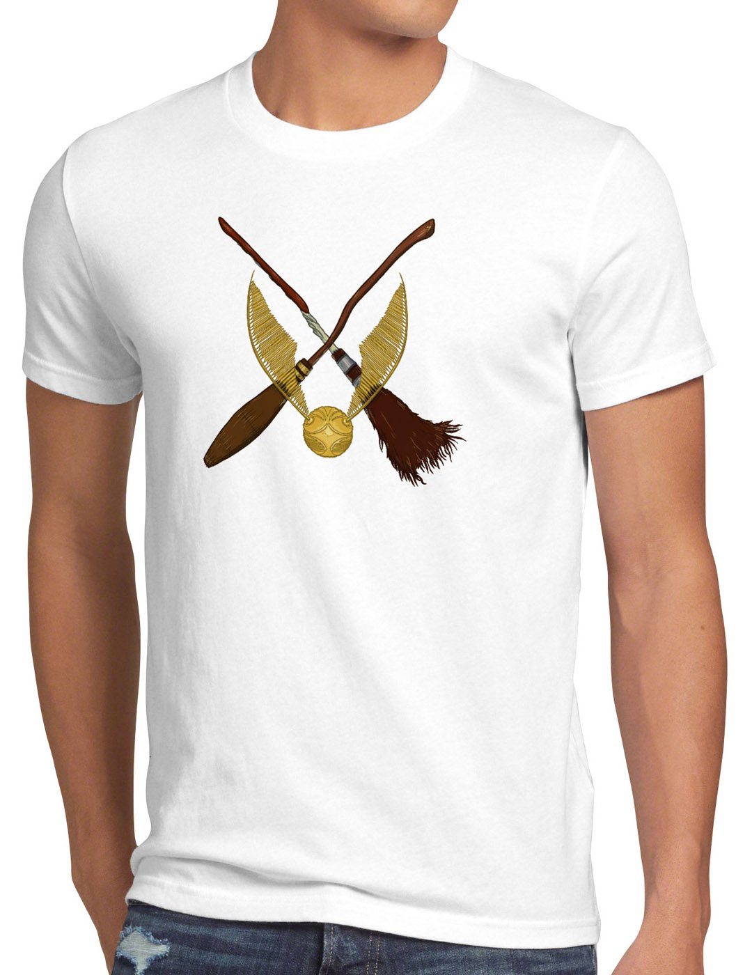 style3 Print-Shirt Herren T-Shirt Goldener Schnatz turnier sport besen quidditch weiß | T-Shirts