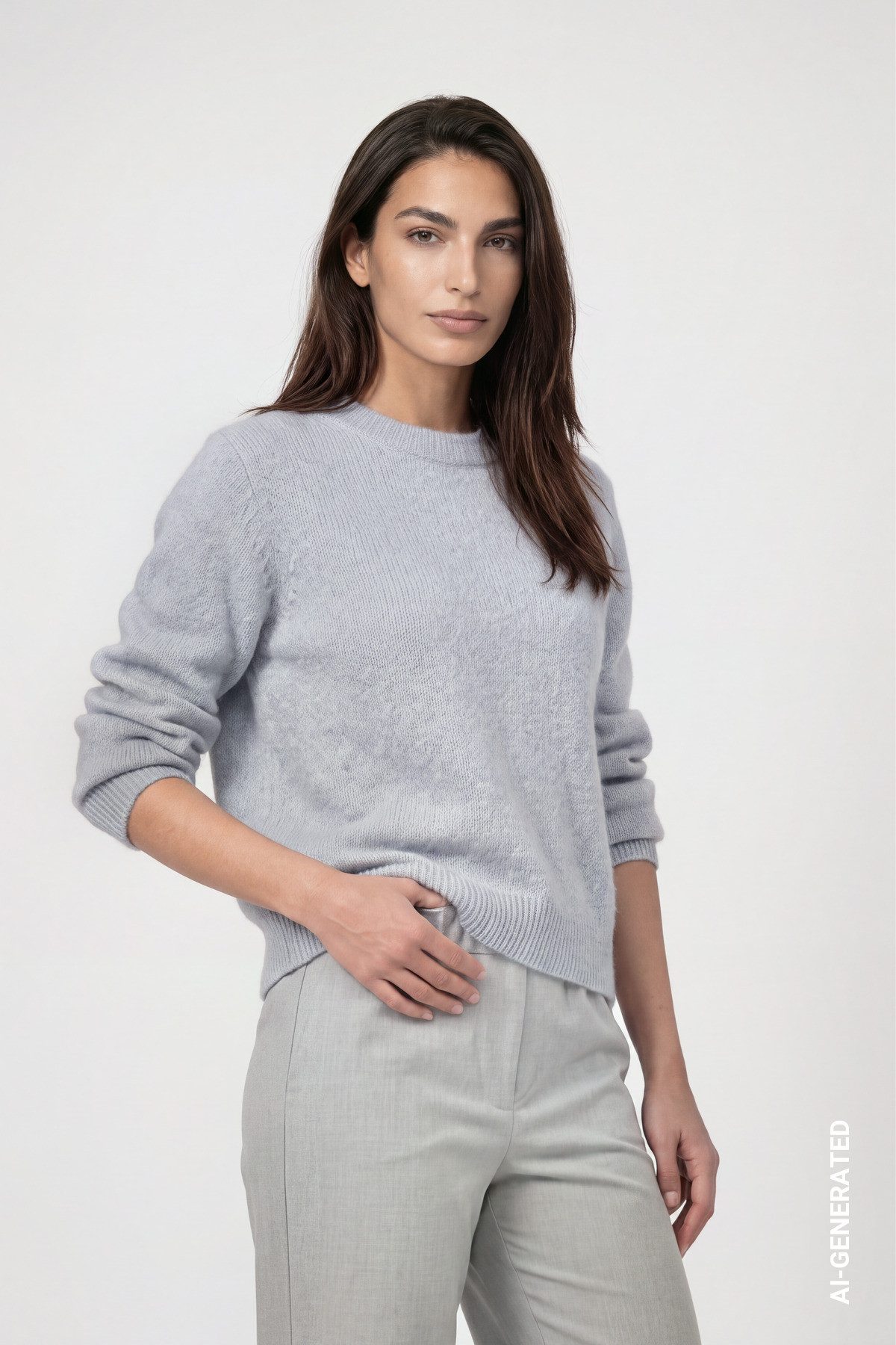Monari Strickpullover Flausch Lurex Regular fit mit Rundhalsausschnitt, Woll-Mix