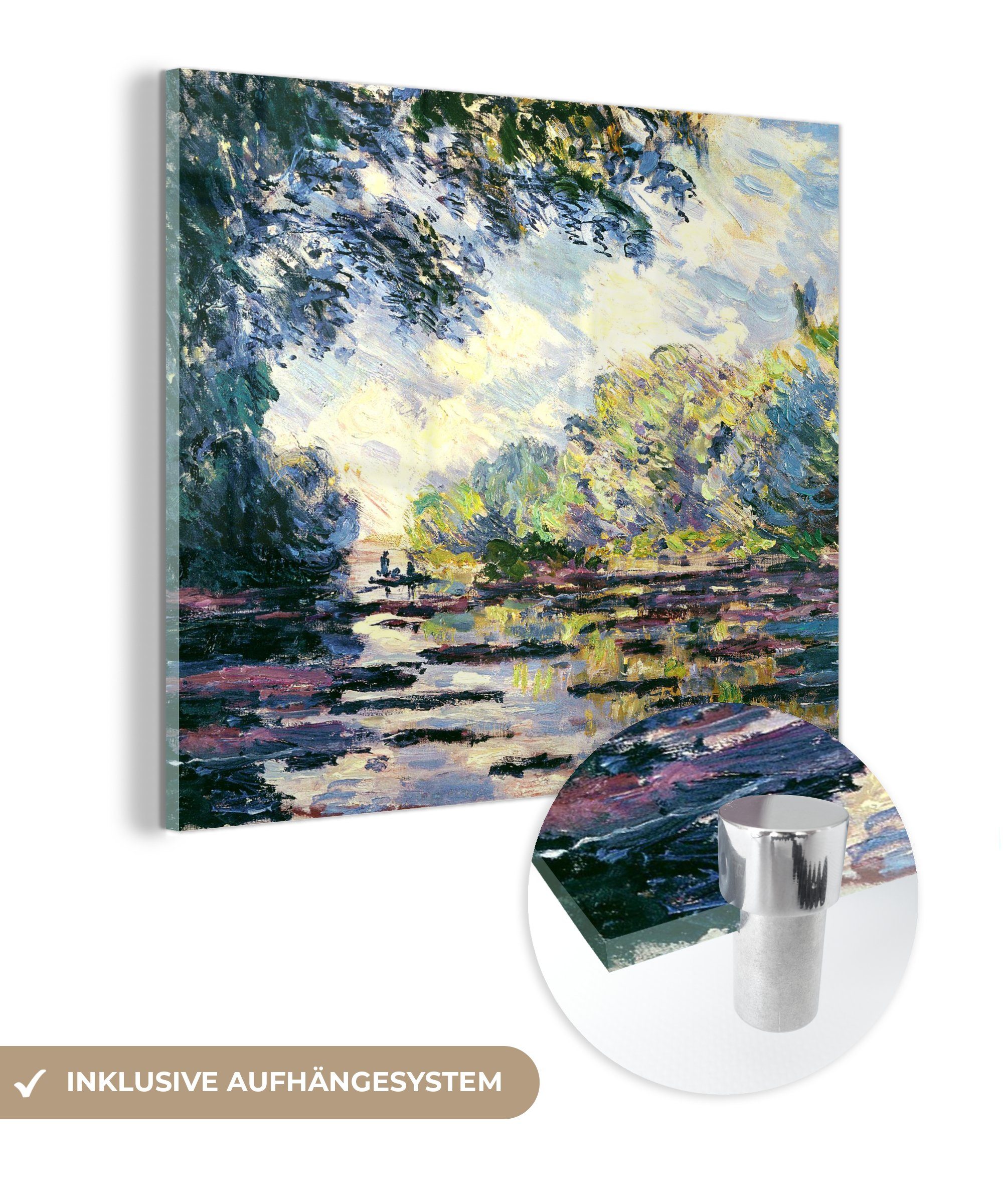 St), Wandbild MuchoWow Bilder (1 Glas Glasbilder Seine - Monet, auf Giverny Foto Wanddekoration Claude Glas Acrylglasbild - - bei - auf