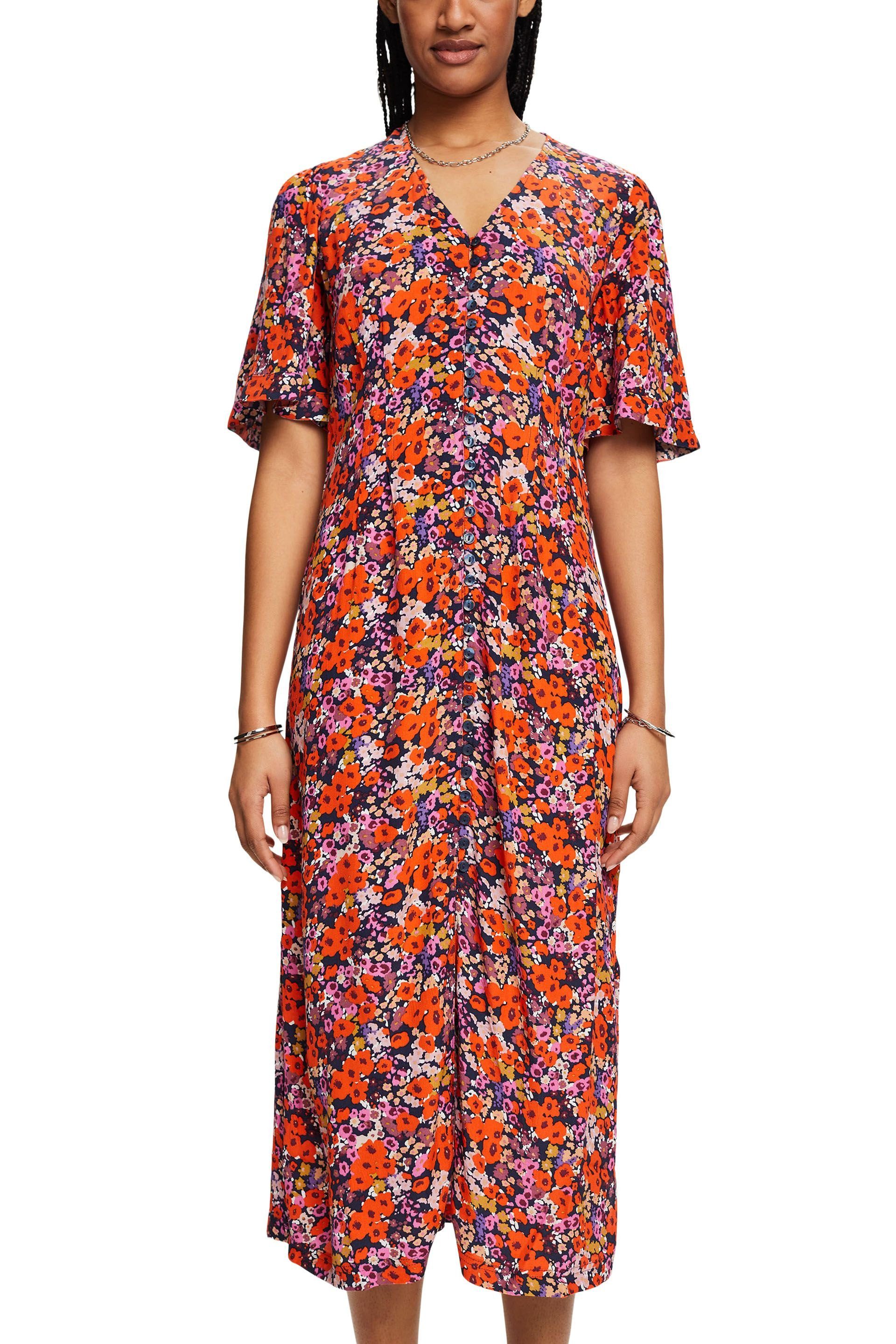 Esprit Midikleid Kurzärmeliges Midikleid mit Blumenmuster