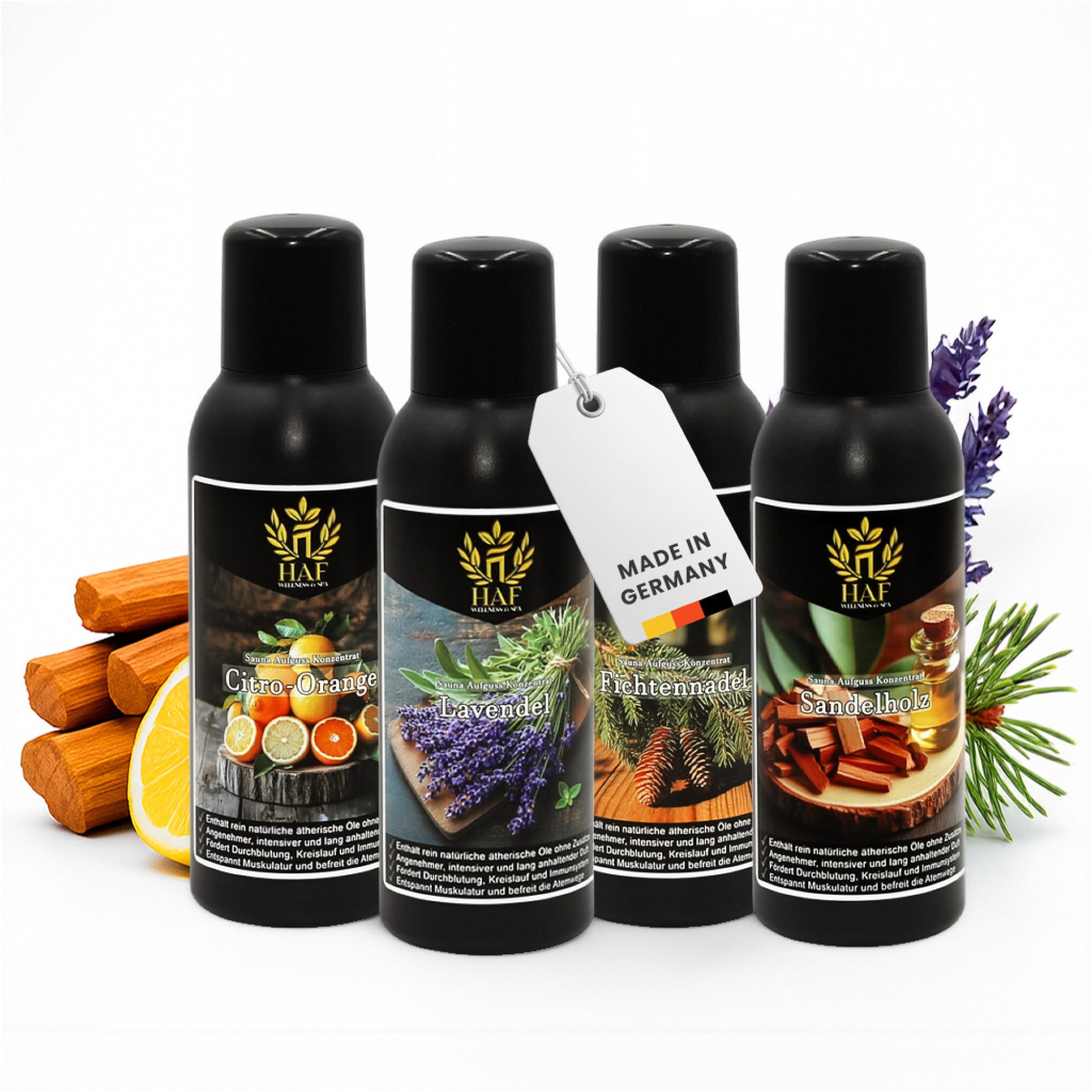 HAF Aufgusskonzentrat Sauna Aufguss Konzentrat 10 Sets in 4 Größen 400ml-1500ml Saunaaufguss, 400 ml, (Auswahl aus 10 verschiedenen Sets in den Größen:, 4x100ml; 6x100ml; 4x250ml; 6x250ml), Qualität: Made in Germany