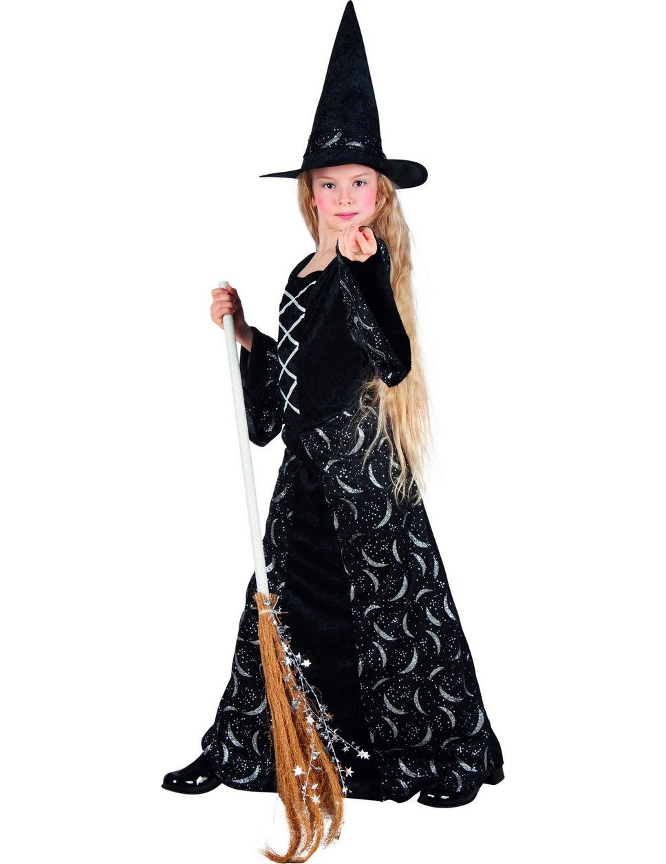JADEO Kostüm Zauberhafte Hexe Halloween-Kinderkostüm schwarz-silber