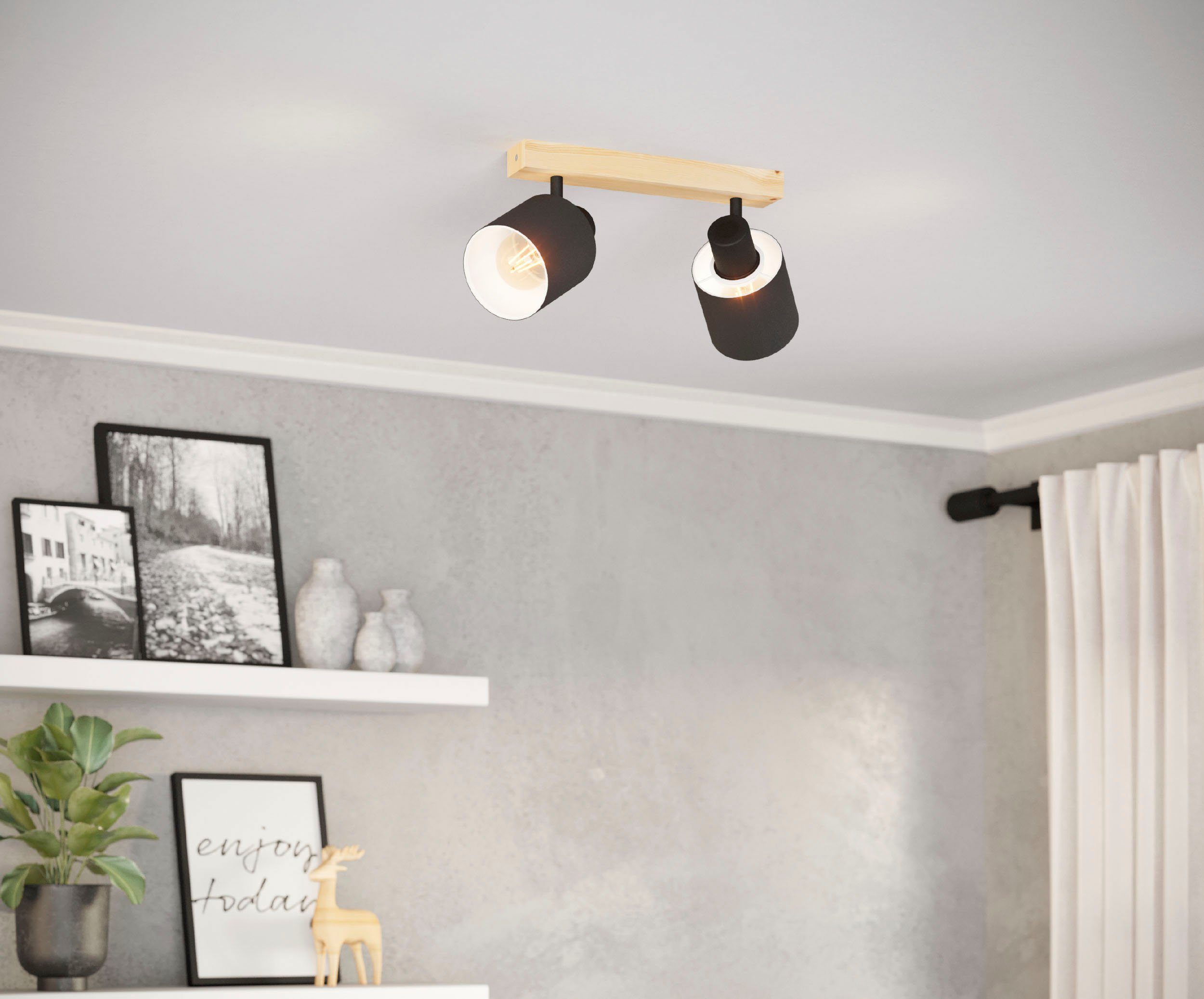 EGLO Deckenspot BATALLAS Deckenstrahler, Holz, Stahl und Textil, E27, Vintage, Lampe, ohne Leuchtmittel, Leuchtmittel wechselbar, Deckenstrahler skandi, Wohnzimmerlampe, Schlafzimmerlampe, Spots E27