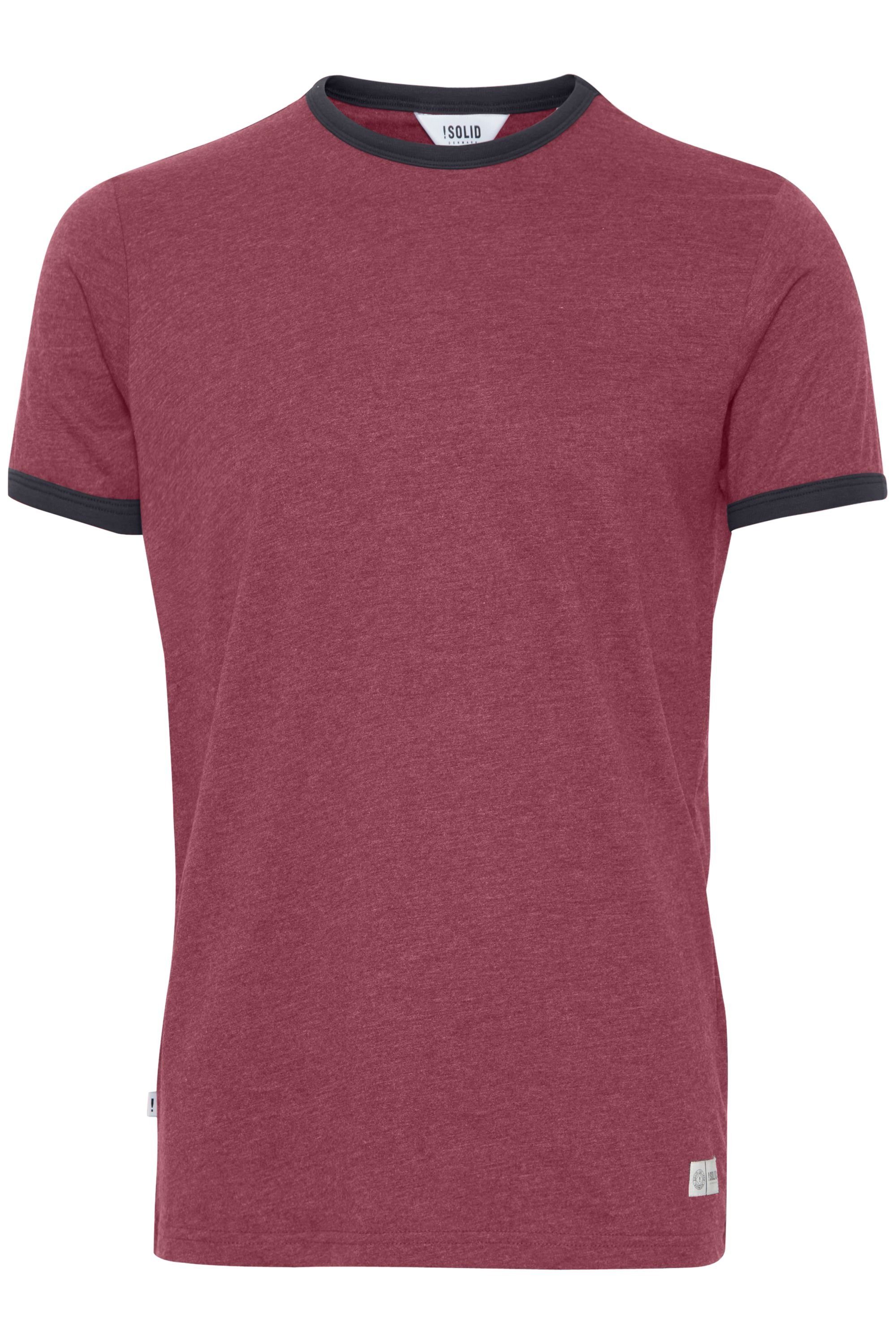 !Solid Rundhalsshirt SDManoldo T-Shirt mit farblich abgesetztem Kragen und Ärmelsaum Wine Red Melange (8985)