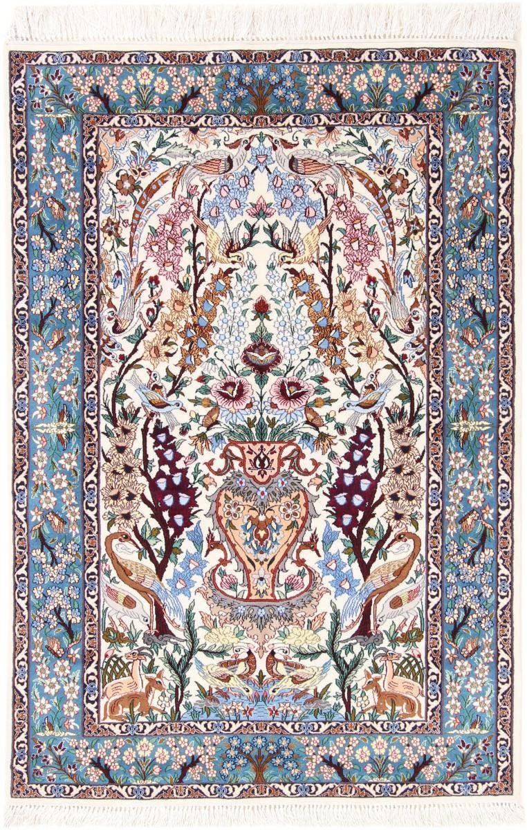 Orientteppich Isfahan Seidenkette 110x163 Handgeknüpfter Orientteppich, Nain Trading, rechteckig, Höhe: 6 mm